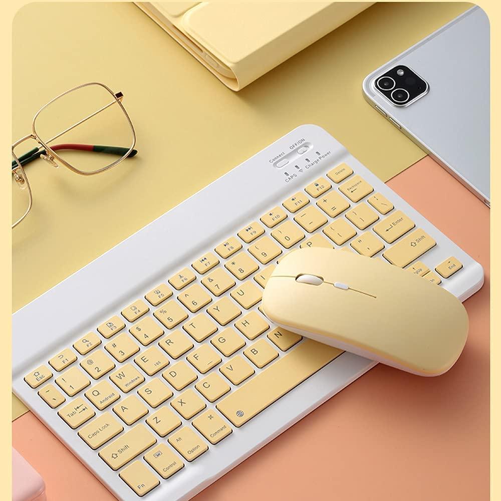 QIYIBOCASE Keyboard Case with Mouse for iPad Mini 5/Mini 4, Case for iPad Mini 5th & Mini 4th Generation 7.9 Inch with Keyboard and Mouse, Candy Slim Detachable Magnetic Keyboard with Pencil Holder (Yellow)