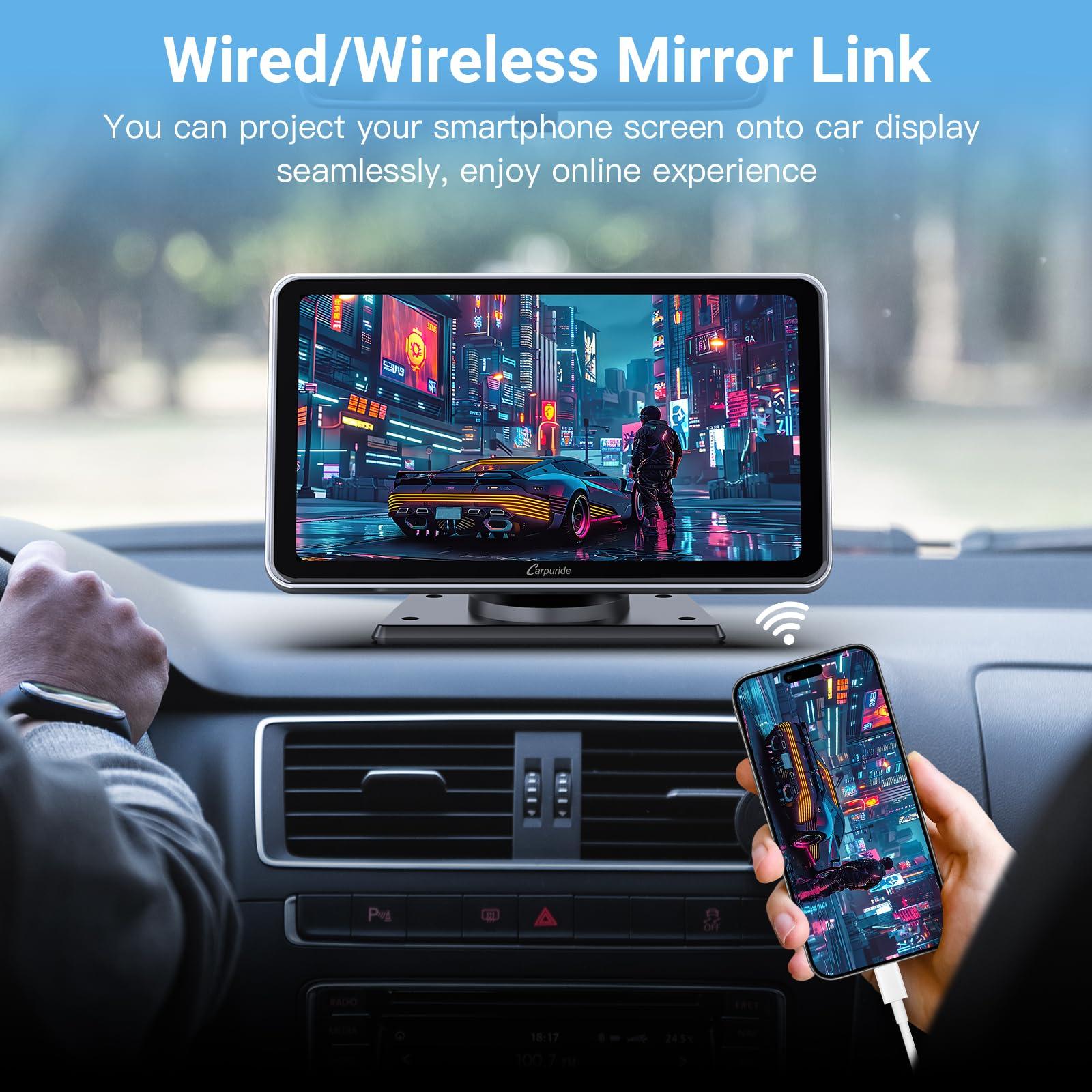 Carpuride Carpuride W701, Portable Wireless CarPlay Screen for Car- 7 Inch Car Play Screen Compatible with Android Auto and Apple CarPlay - Multimedia Player, Bluetooth, Navigation Screen for All Vehicles