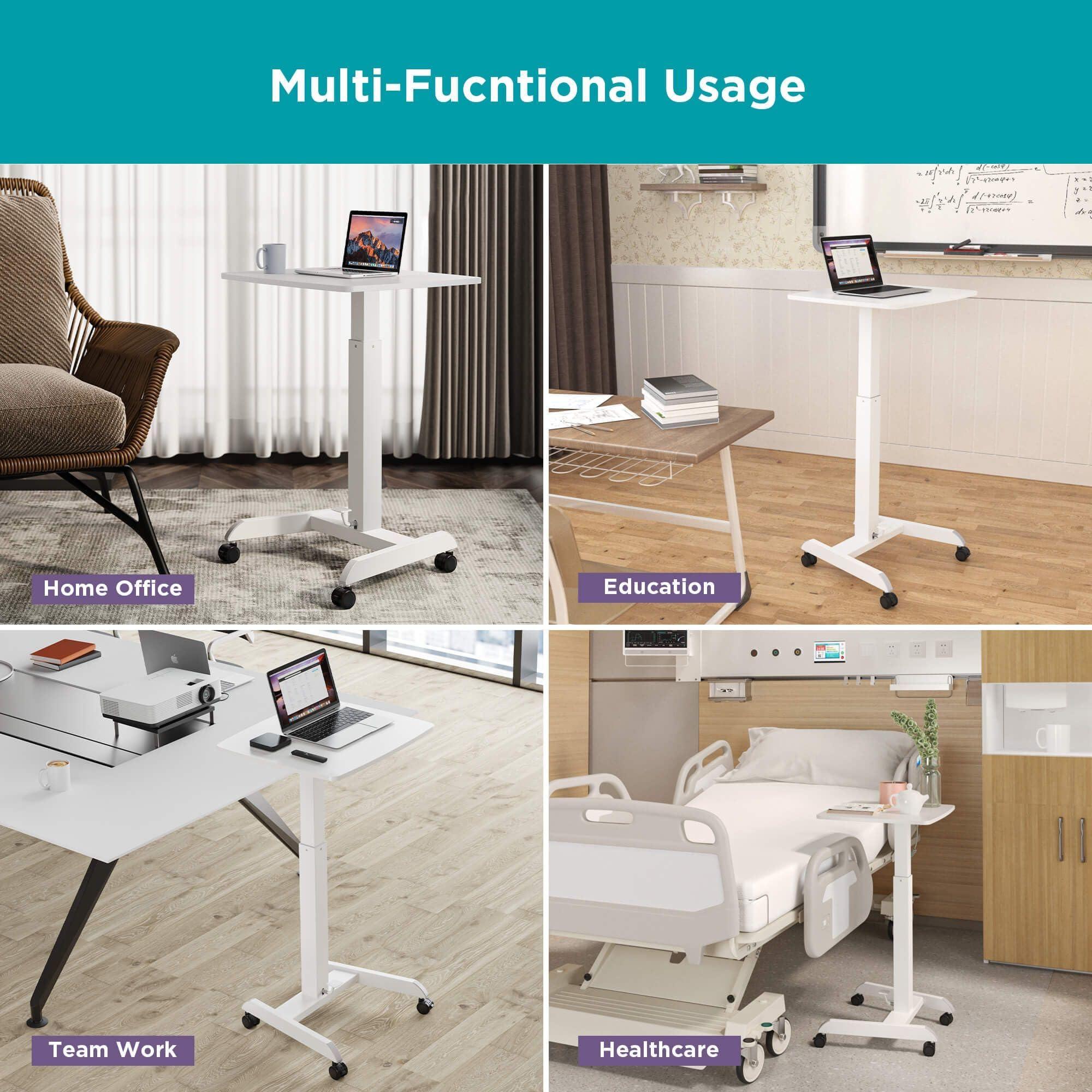 Kantek Kantek Mobile Sit Stand Laptop Computer Desk, Adjustable Height (29.6\" to 44.2\"), Compact 23.6\" W X 20.5\" D Platform, Foot Pedal Control, Steel Frame, White