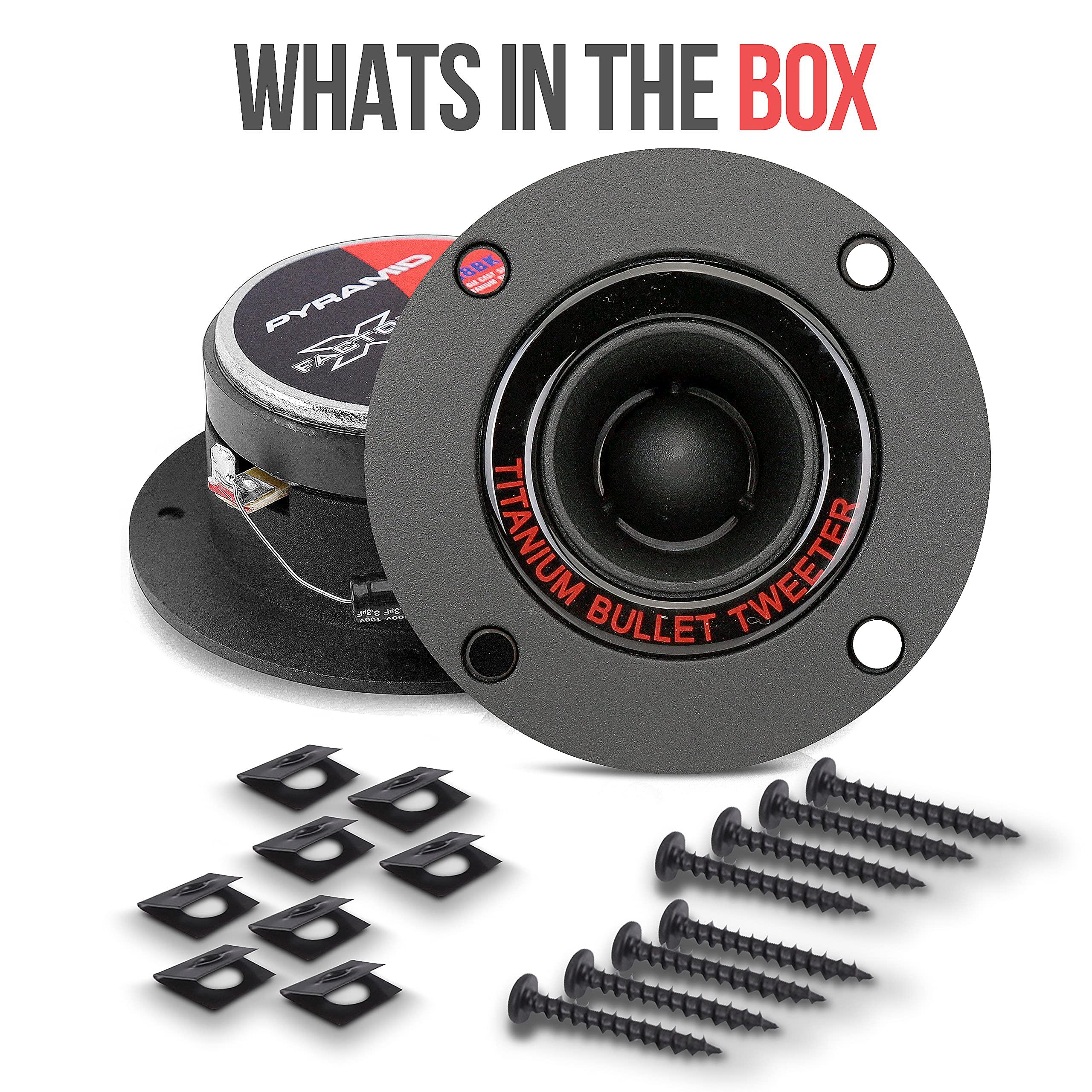 Pyramid Pyramid 1 Audio Car Tweeter Speaker - 3.25 Bullet Horn Aluminum Die-Cast Titanium Dome, 300 Watt Peak, 2k-25kHz Frequency Response, 4 to 8 Ohm, Heavy Duty 20 oz. Magnet Structure - 1 Pair TW18BK,BLACK/RED