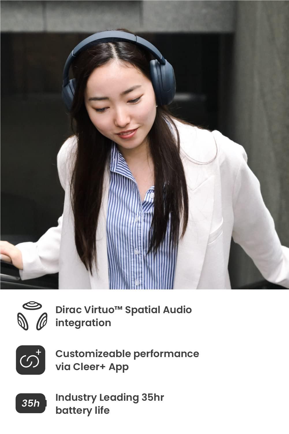 Cleer Cleer Alpha Noise Cancelling Bluetooth Headphones, 40mm Ironless Driver, Deep Bass Customize EQs, 35Hr Play, Dual-Mic, Clear Calls, Comfort Fit, Bluetooth 5.1, Hi-Res Wireless Headphone, Midnight Blue