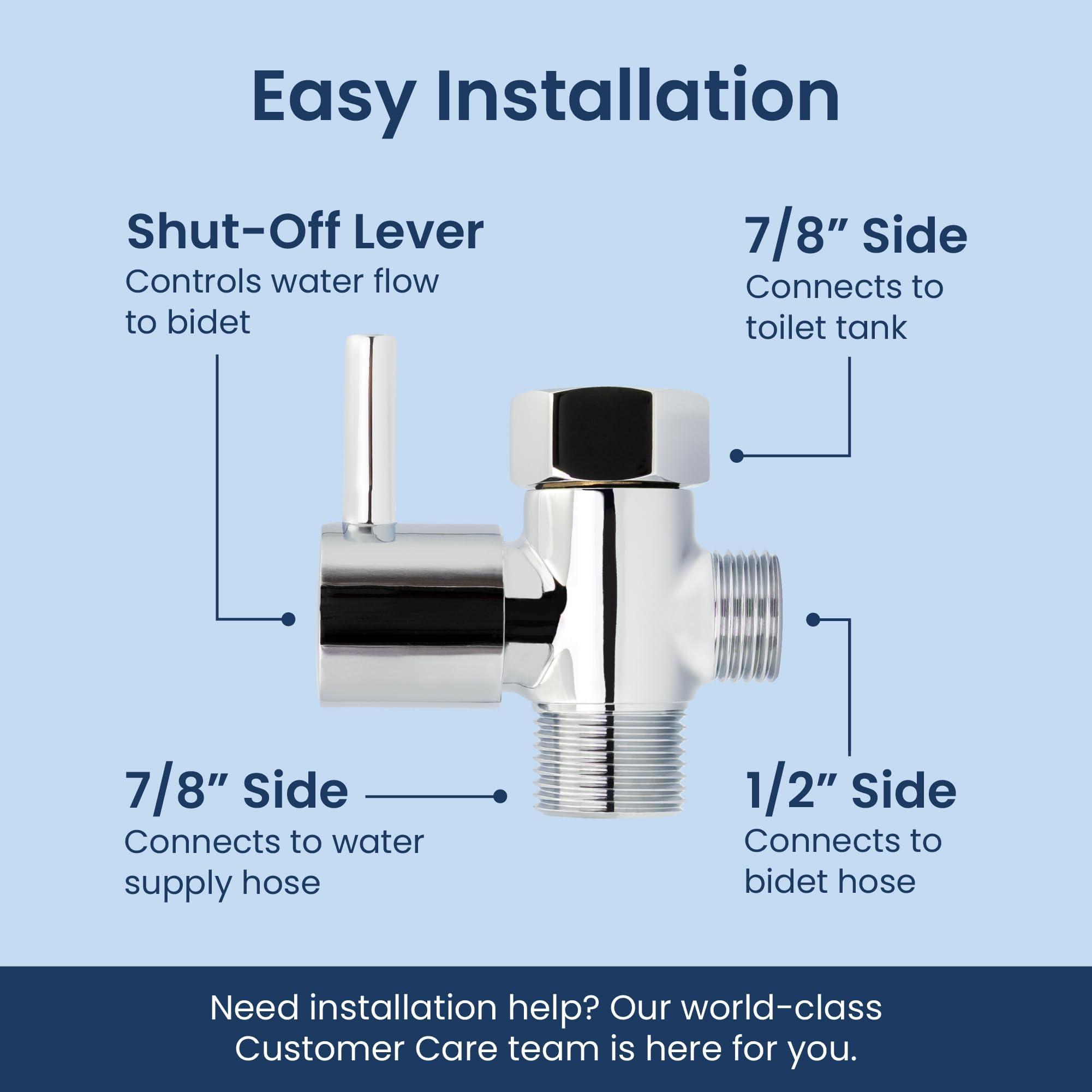 LUXE Bidet LUXE Metal T-adapter with Shut-off Valve, 3-way Tee Connector, Chrome Finish, for Luxe Neo Bidets