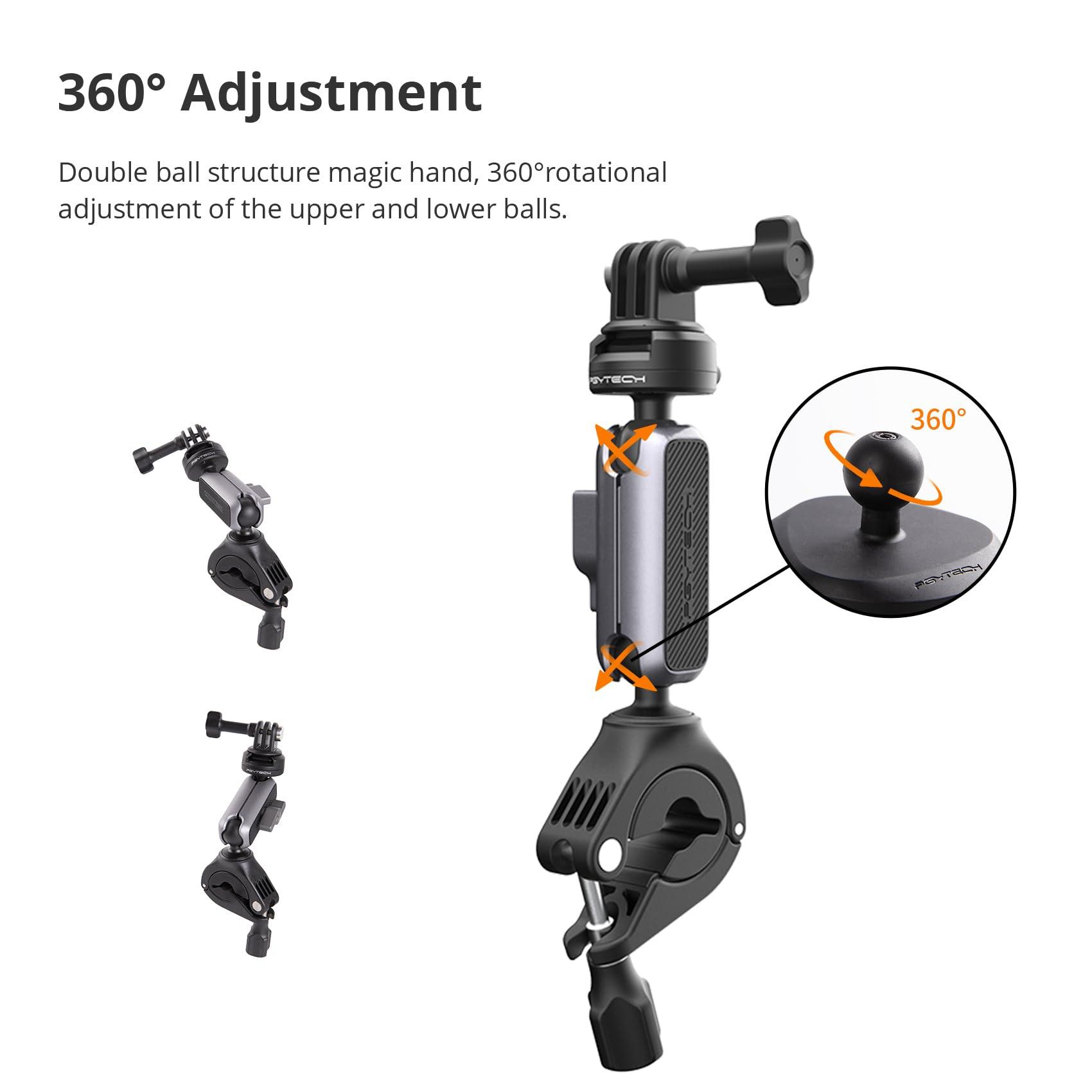 PGYTECH PGYTECH CapLock Bike Motorcycle Handlebar Mount for DJI OSMO Action 5 Pro/4/3/Pocket 3, for Gopro Hero 13/12/11, for Insta360 Ace Pro 2/X4/X3/ONE RS, Action Camera Phones with 1/4\"-20 Thread Adapter