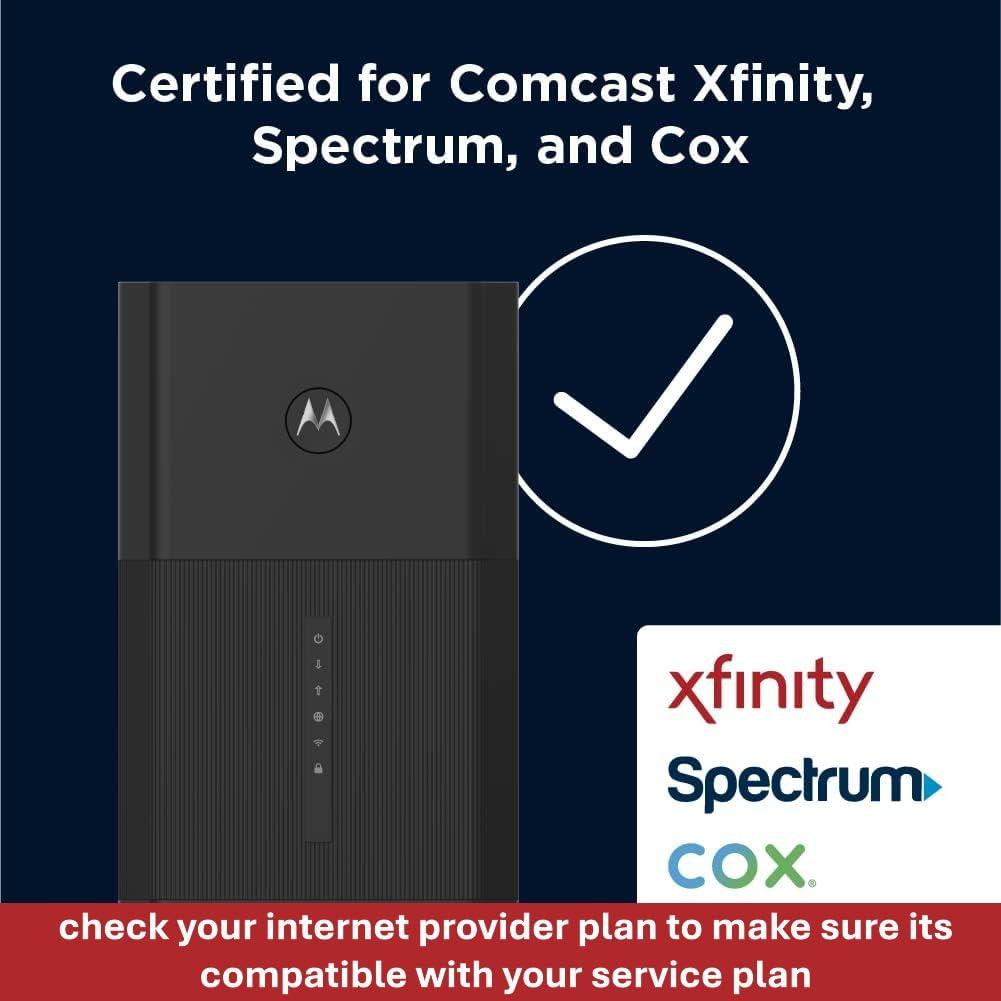 Motorola Motorola MG8725 WiFi 6 Router + Multi-Gig Cable Modem | 2-in-1 Device | Approved for Comcast Xfinity, Cox, Spectrum| Up to 6000 Mbps | DOCSIS 3.1 | AX6000 | [Not compatible with Xfinity 5G internet]