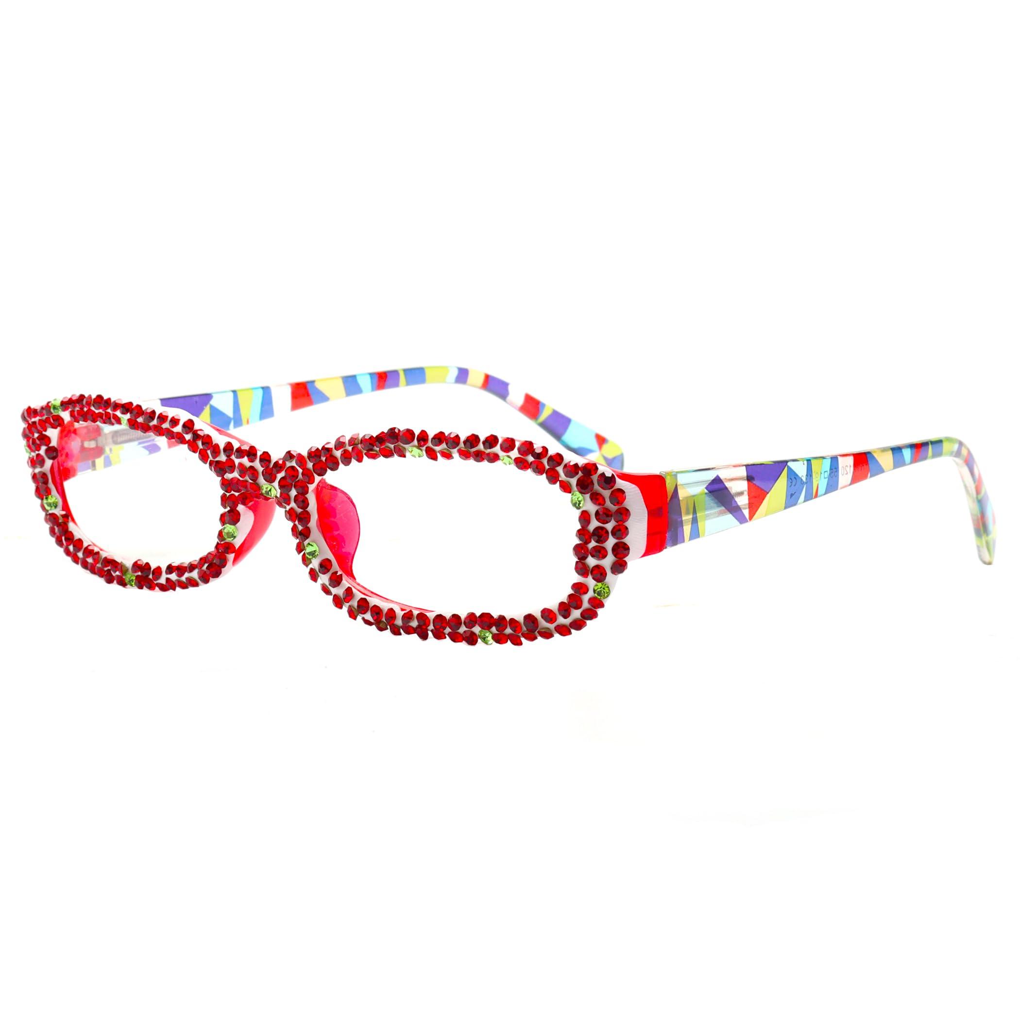 bullabulling Rectangle Bling Rhinestone Reading Glasses For Women Blue Light Blocking Reader Computer Eyeglass Frame (Christmas, 3.0, x)