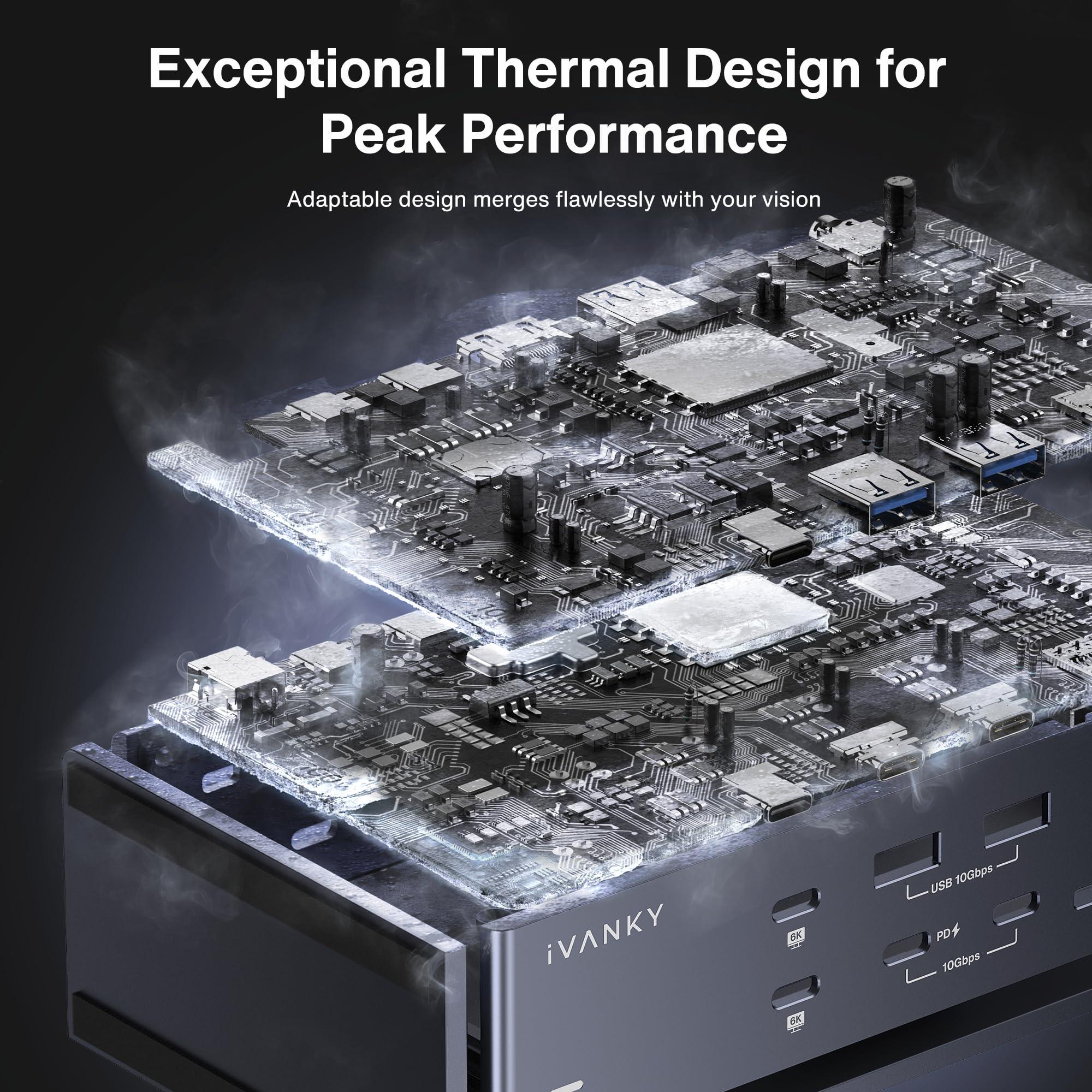 IVANKY iVANKY FusionDock Max 1 Dual Thunderbolt 4 Chips, 20-in-1 Quad 6K@60Hz Monitor MacBook Docking Station, 40Gbps Dock for Mac M1/M2/M3/M4 Pro/Max, 2HDMI 2.0, 96W PD, 10Gbps USB, 2.5 GbE, SD/TF 4.0