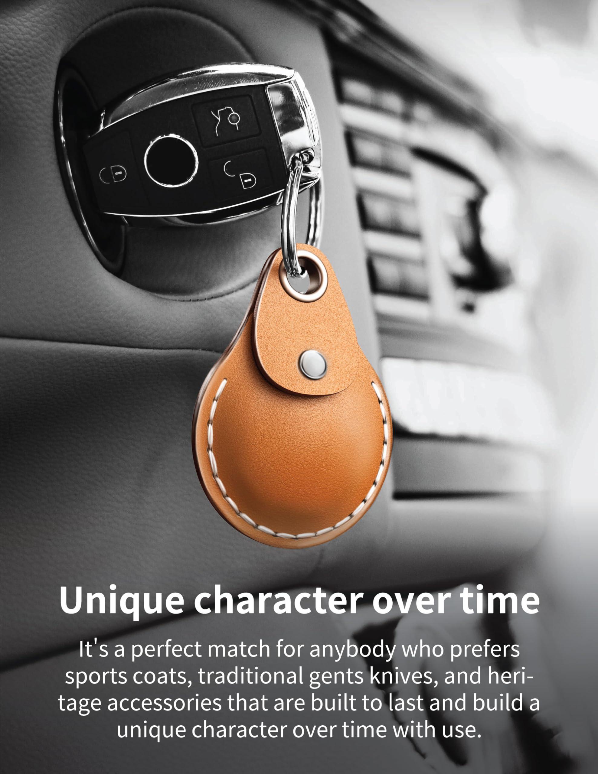 VogDuo VogDuo Genuine Leather Case for AirTag - Full Cover Lanyard Metal Key Ring Secure Tracker Holder for Wallet, Backpack, Luggage, Pet, (Black)