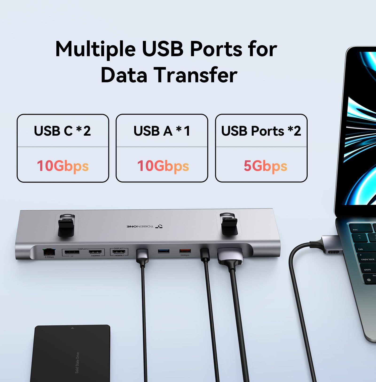 TOBENONE TobenONE MacBook Pro Docking Station Dual 4K@60Hz Monitor, 16-in-2 USB C Docking Station Stand with 2.5Gbps Ethernet,100W GaN Power Supply, 2 HDMI&Displayport, 5 USB Ports
