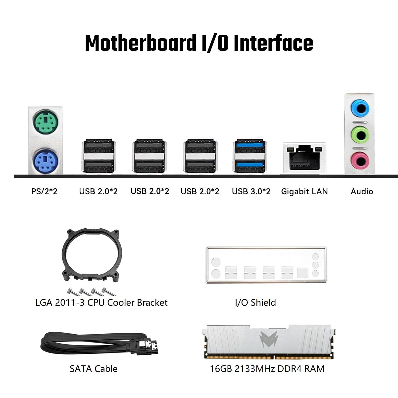 SHANGZHAOYUAN SHANGZHAOYUAN X99 PR9-A Motherboard with 16GB 2133MHz DDR4 RAM, Intel LGA 2011-3 Motherboard for Xeon E5 V3 V4 Processors (DDR4 Slot, PCIe 3.0, M.2 Protocol, SATA 3.0, USB 3.0, Gigabit LAN)
