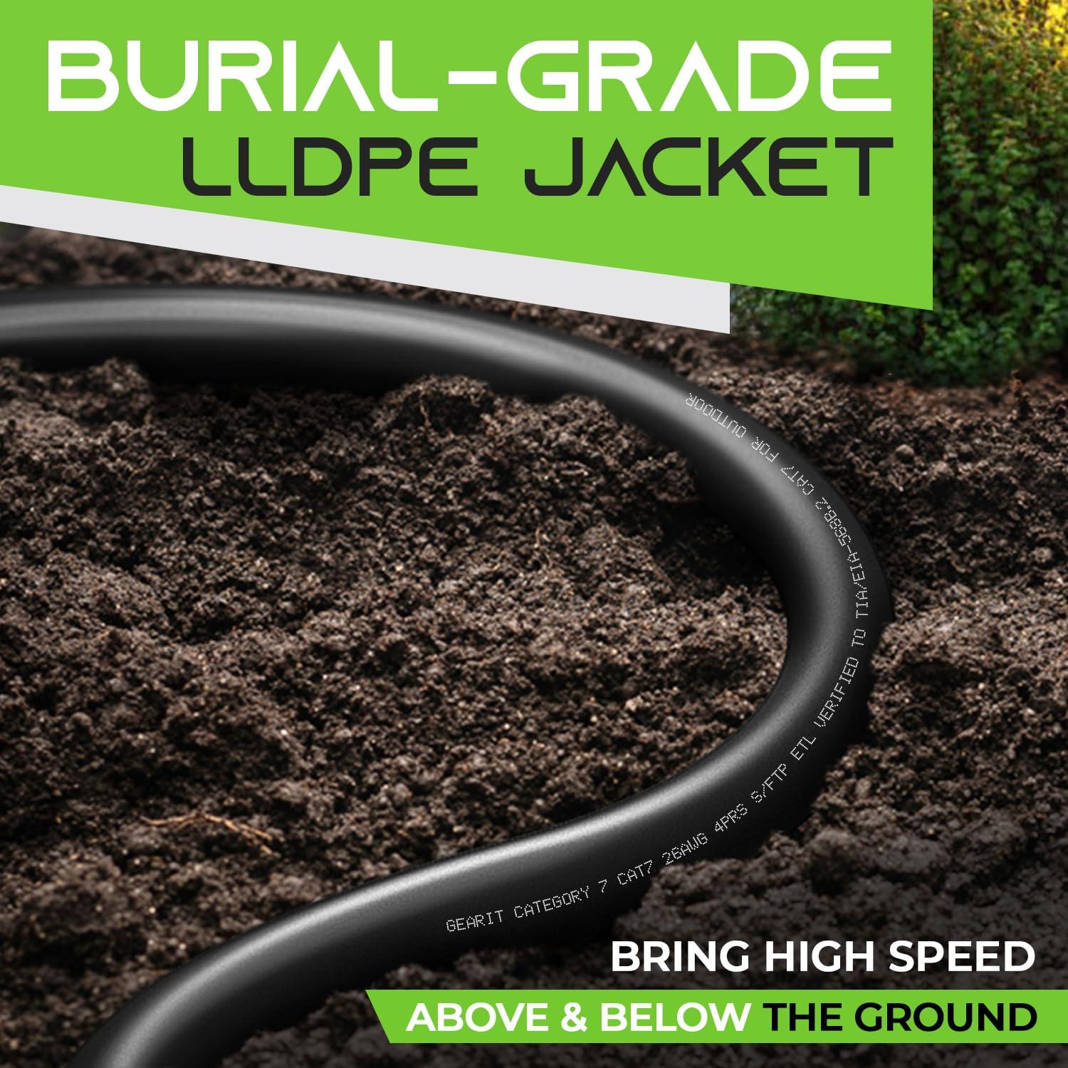 GearIT GearIT Cat7 Outdoor Ethernet Cable (100ft) SFTP Shielded Foil Twisted Pair, Pure Copper, LLDPE, Waterproof, Direct Burial, In-Ground, UV Resistant, POE, Network, LAN, Internet, Cat 7-100 Feet