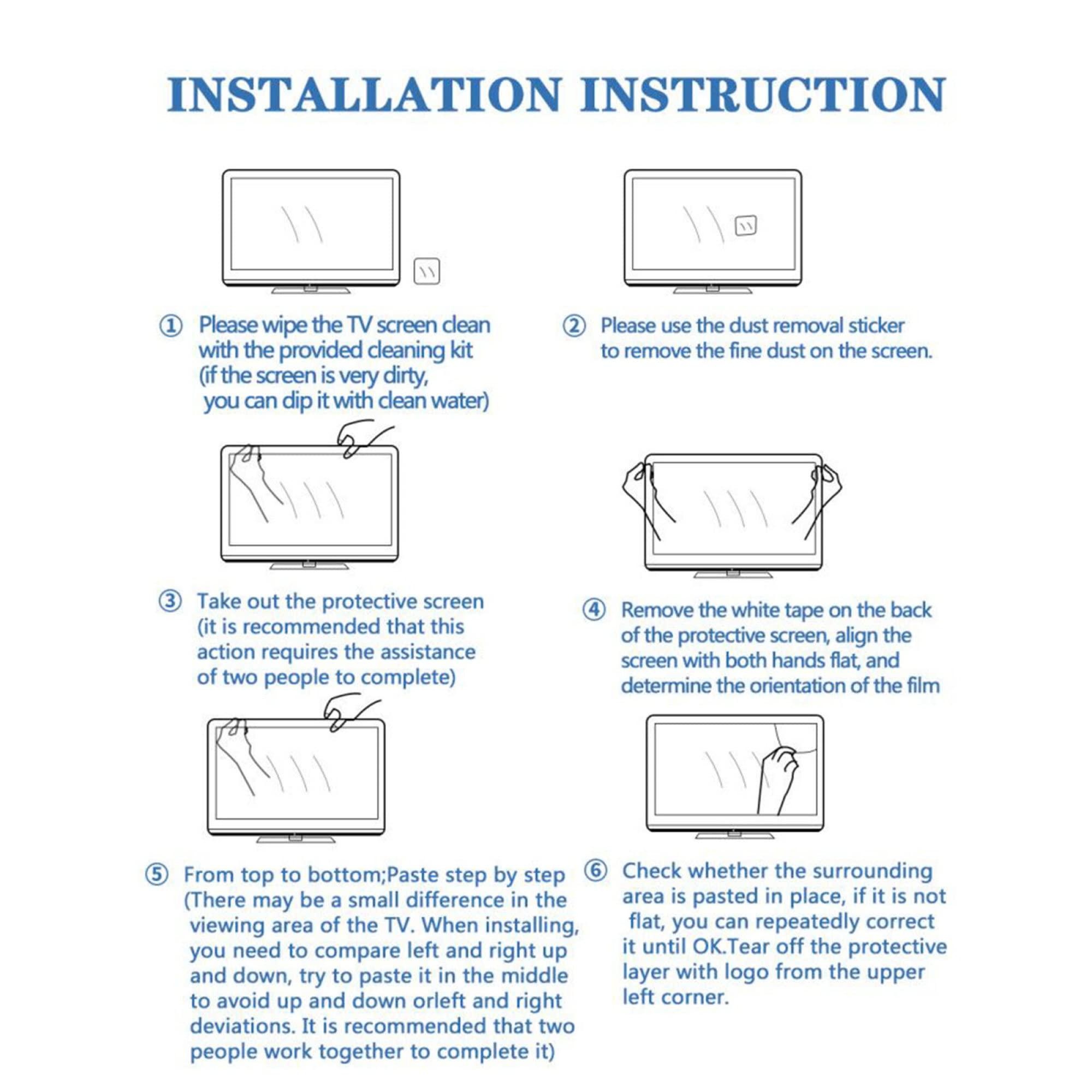 JQZWXX JQZWXX 43-75inch Anti-Glare TV Screen Protector, Blue Light Filter Anti Break Frosted Film, Eye Protection Matte Film for Sharp, Sony, Samsung, Hisense TV Computer Monitors / 55in1211x682mm