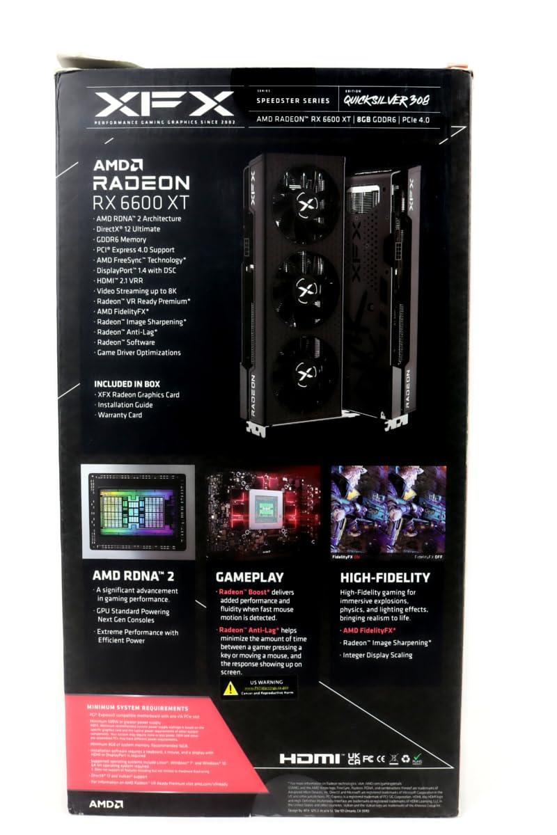 XFX XFX Speedster QICK308 Radeon RX 6600 XT Black Gaming Graphics Card with 8GB GDDR6 HDMI 3xDP, AMD RDNA 2 RX-66XT8LBDQ (Renewed)