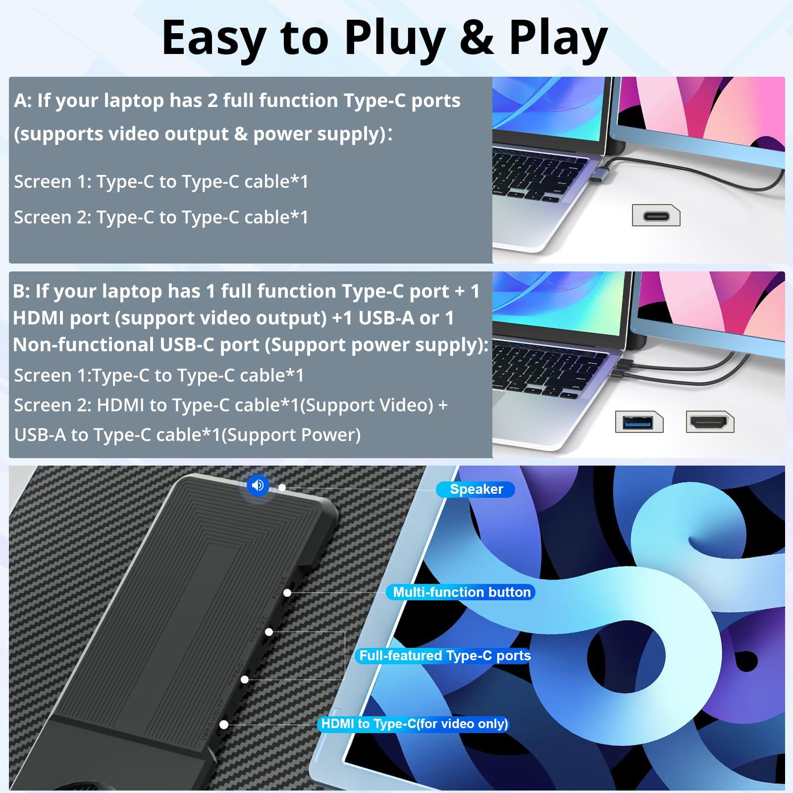 Enzion Enzion Laptop Screen Monitor Extender, Wider 1080P FHD Portable Monitor for Laptop, Built-in Speaker and Adjustable Backstand, Triple Screen Extender Compatible with Wins/MacOS/Chrome