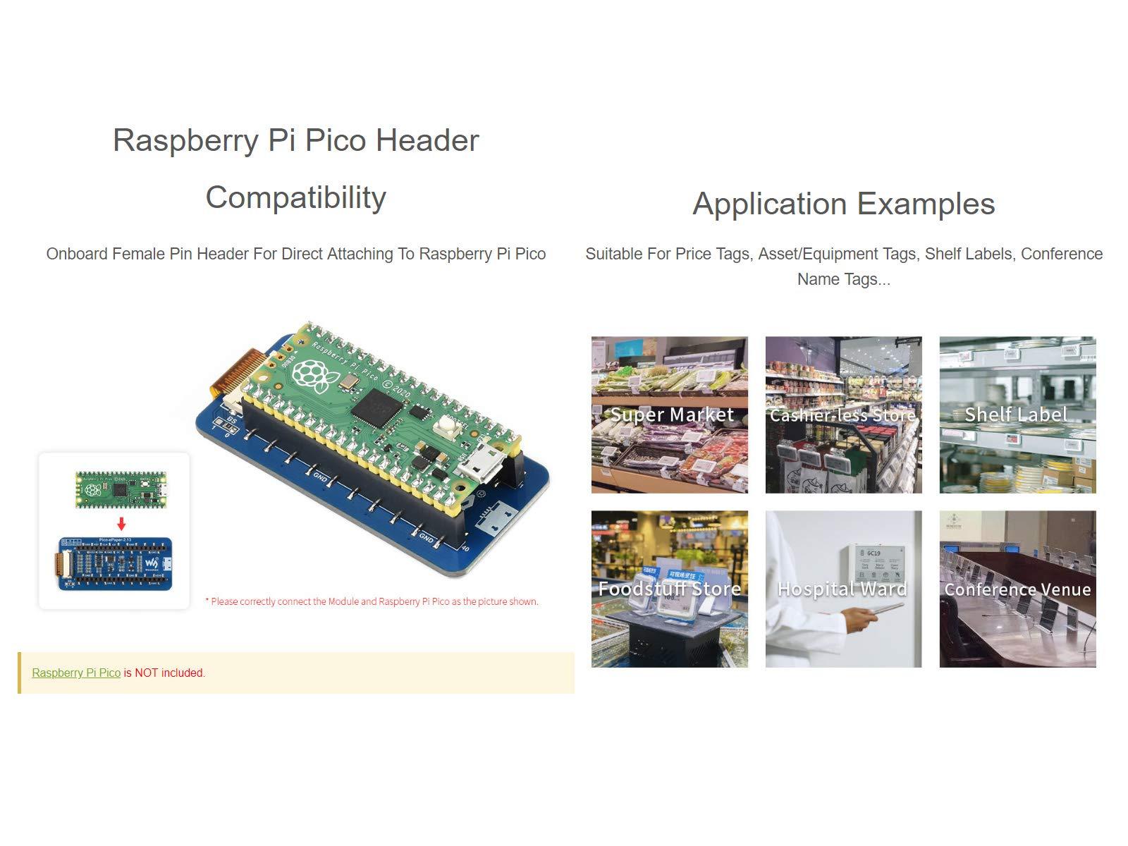 waveshare waveshare 2.13inch E-Ink Display HAT 250122 Pixels Black White Two Color E-Paper Module epaper Screen for Raspberry Pi Pico Microcontroller Board,Support Partial Refresh