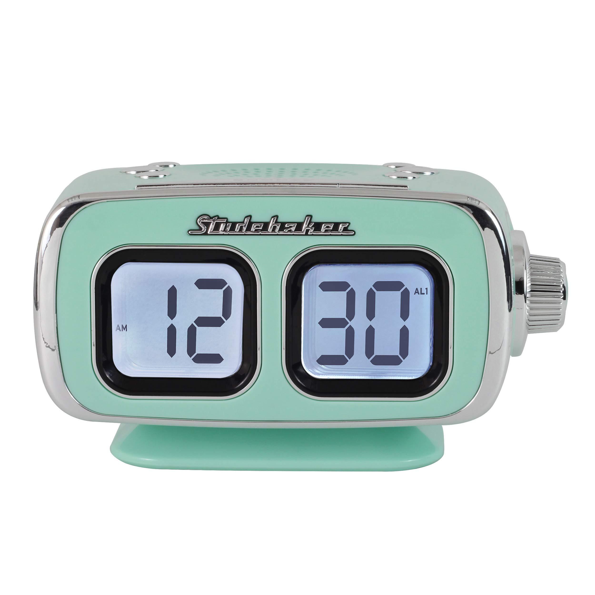 Studebaker Studebaker Large Display LCD AM/FM Retro Clock Radio USB Bluetooth Aux-in Bedroom Kitchen Counter Small Footprint (Teal)