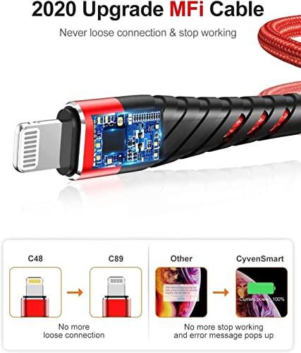 CyvenSmart (2 Pack) Long iPhone Charger 10ft for [MFi Certified],CyvenSmart 10 Foot Lightning Cable Fast Charging Cord 10 Feet for iPhone 12/12 Pro/11/11 Pro/11 Pro Max/XS/XS Max/XR/X/8/8 Plus/7/7 Plus/6 Plus