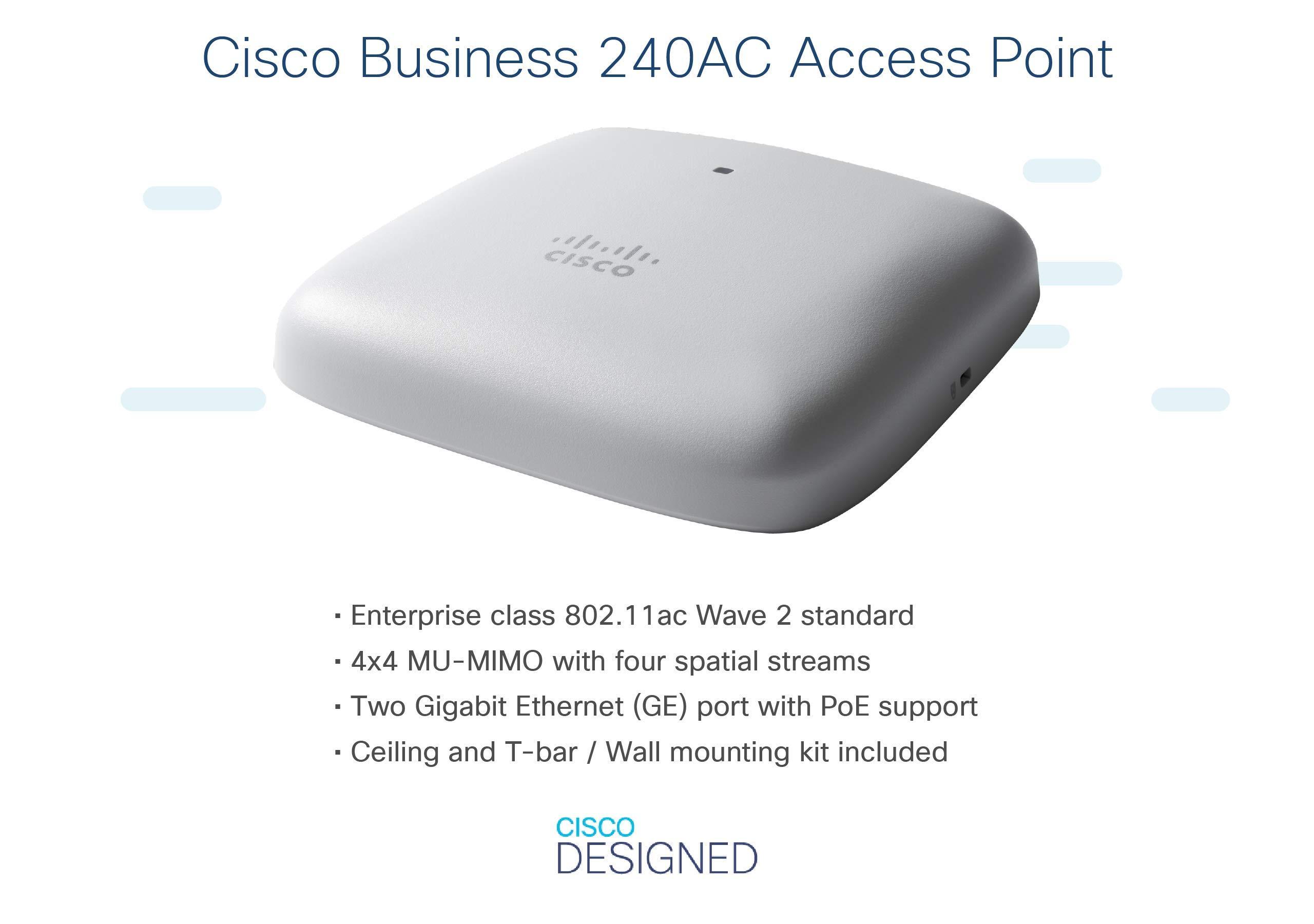 Cisco Cisco Business 240AC Wi-Fi Access Point | 802.11ac | 4x4 | 2 GbE Ports | Ceiling Mount | 3 Pack Bundle | Limited Lifetime Protection & Business 240AC Wi-Fi Access Point | 802.11ac (Renewed)