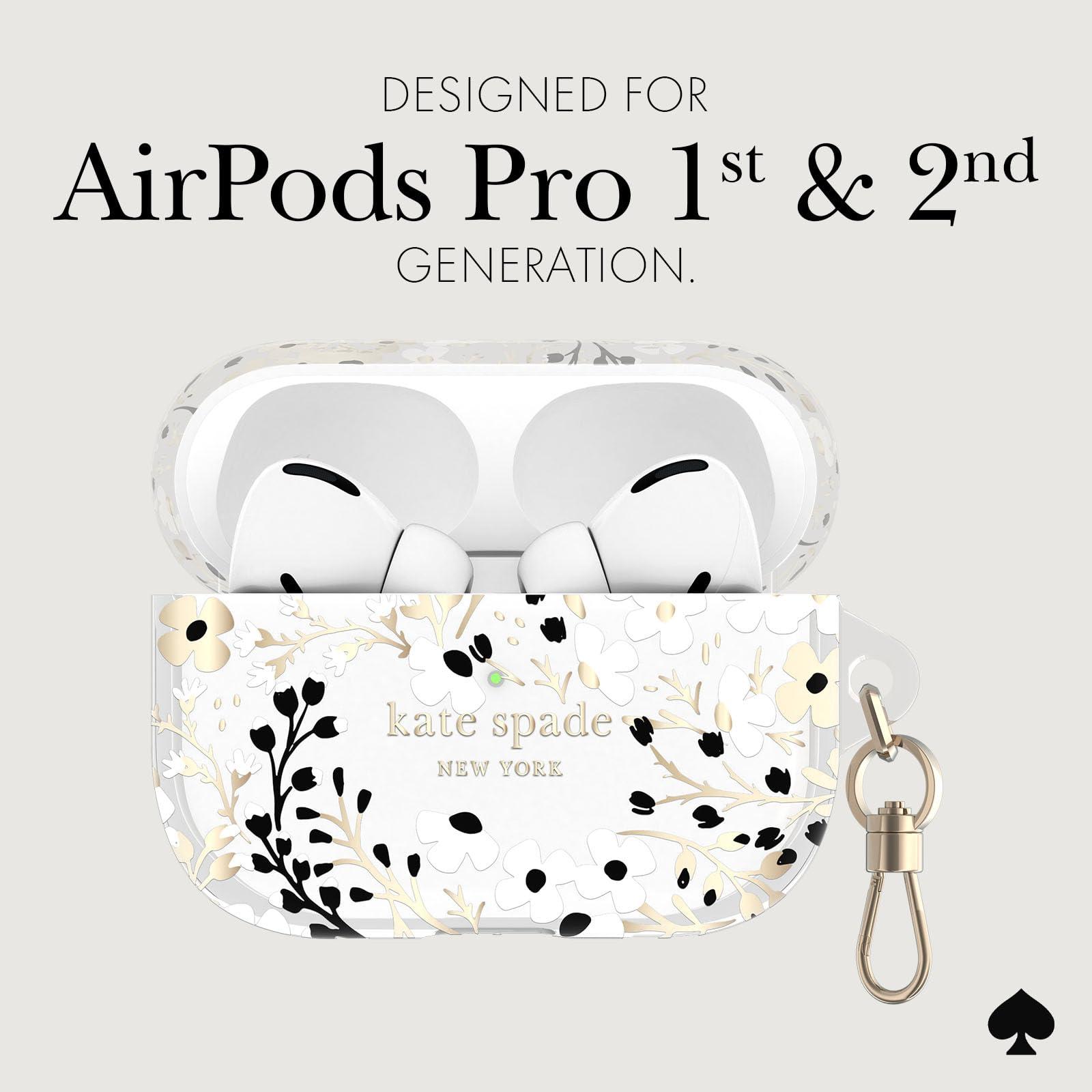 kate spade new york kate spade new york AirPods Pro Protective Case with Keychain Ring - Multi Floral Black and White, Compatible with AirPods Pro 2nd / 1st Generation