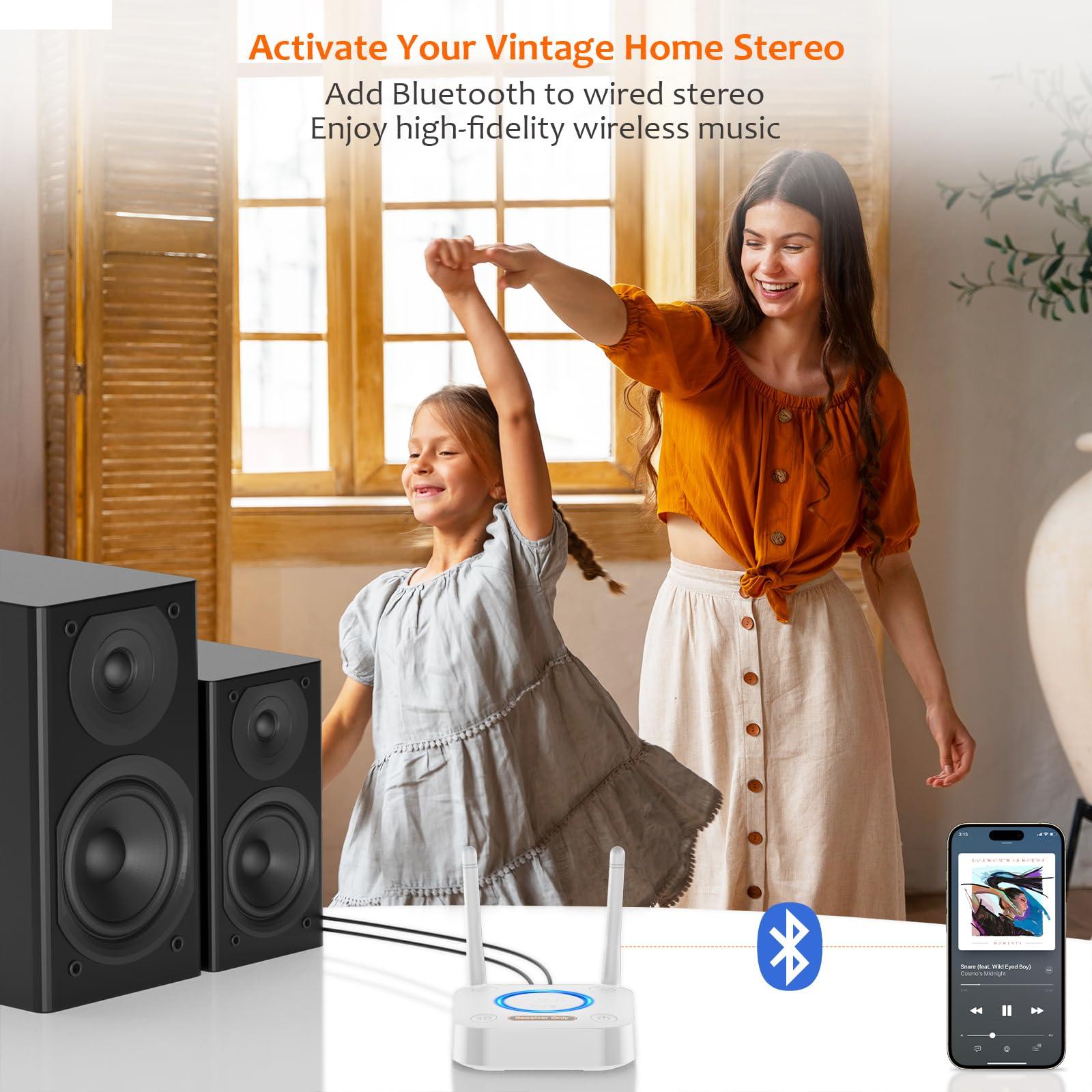 1Mii [Upgraded] 1Mii Bluetooth 5.1 Receiver, Long Range HiFi Bluetooth Audio Adapter w/ 3D Surround aptX HD Low Latency, Optical RCA AUX 3.5mm Coaxial for Home Stereo System - B06Pro Grey