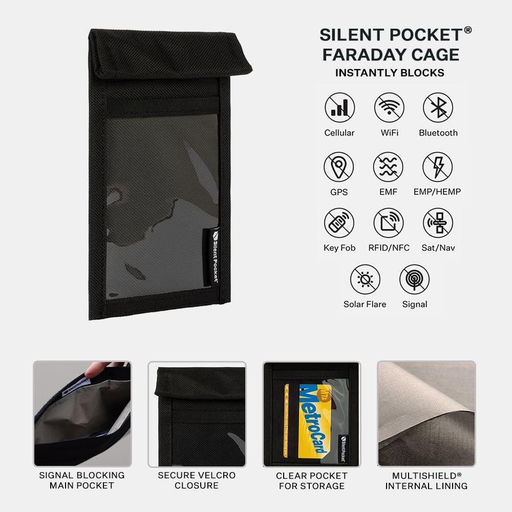 Silent Pocket Silent Pocket SLNT Quick Access Key Fob Faraday Bag w Weatherproof Signal Blocking Nylon, Device Shielding for Key Fobs, Smart Watches, AirPods - Travel, Privacy & Anti-Hacking (Black, Small)