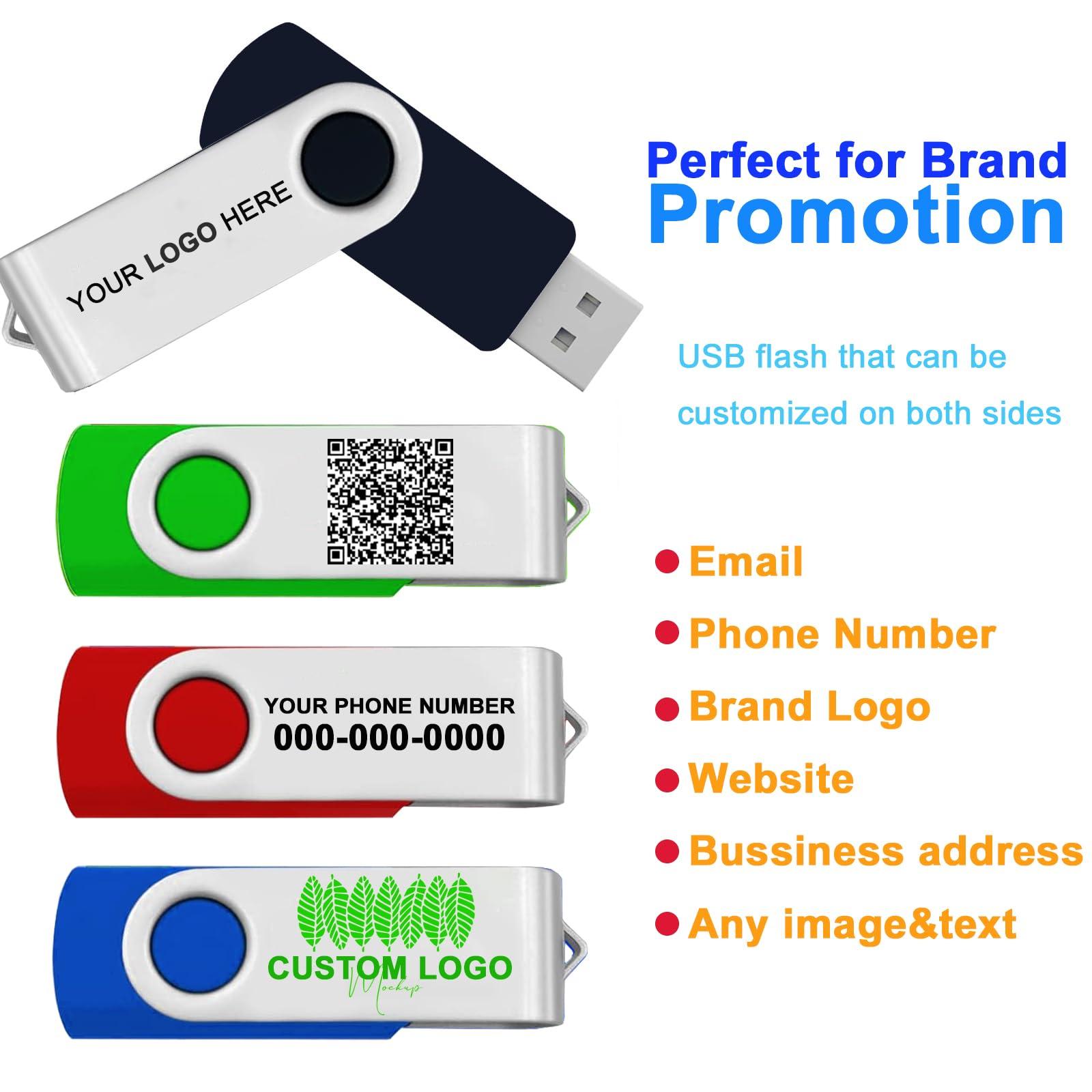 TATMOHIK Custom USB Flash Drive 32GB 25 Pack Promotional Product Customized Thumb Drive,Customizable USB Drive Personalized with Your Logo Bulk USB2.0 Personalized USB Stick 25Pcs Multiple Color Choice