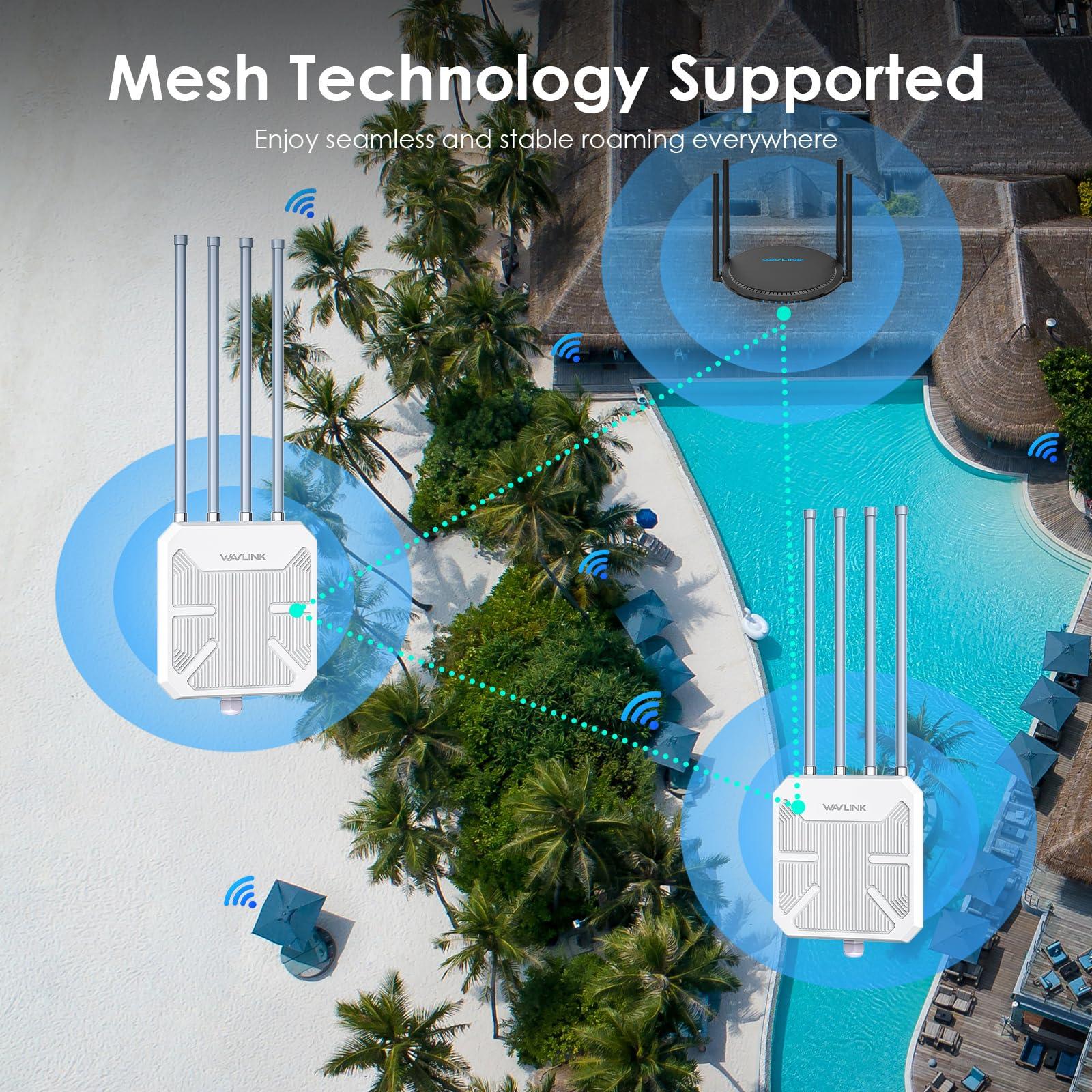 WAVLINK WAVLINK Outdoor WiFi Extender AX1800 Dual Band Long Range WiFi Extender with PoE, IP67 Weatherproof, 4x8dBi High-gain Antennas, Outdoor Access Point for Farm, Courtyard, Factory, Campsite, Gazebo