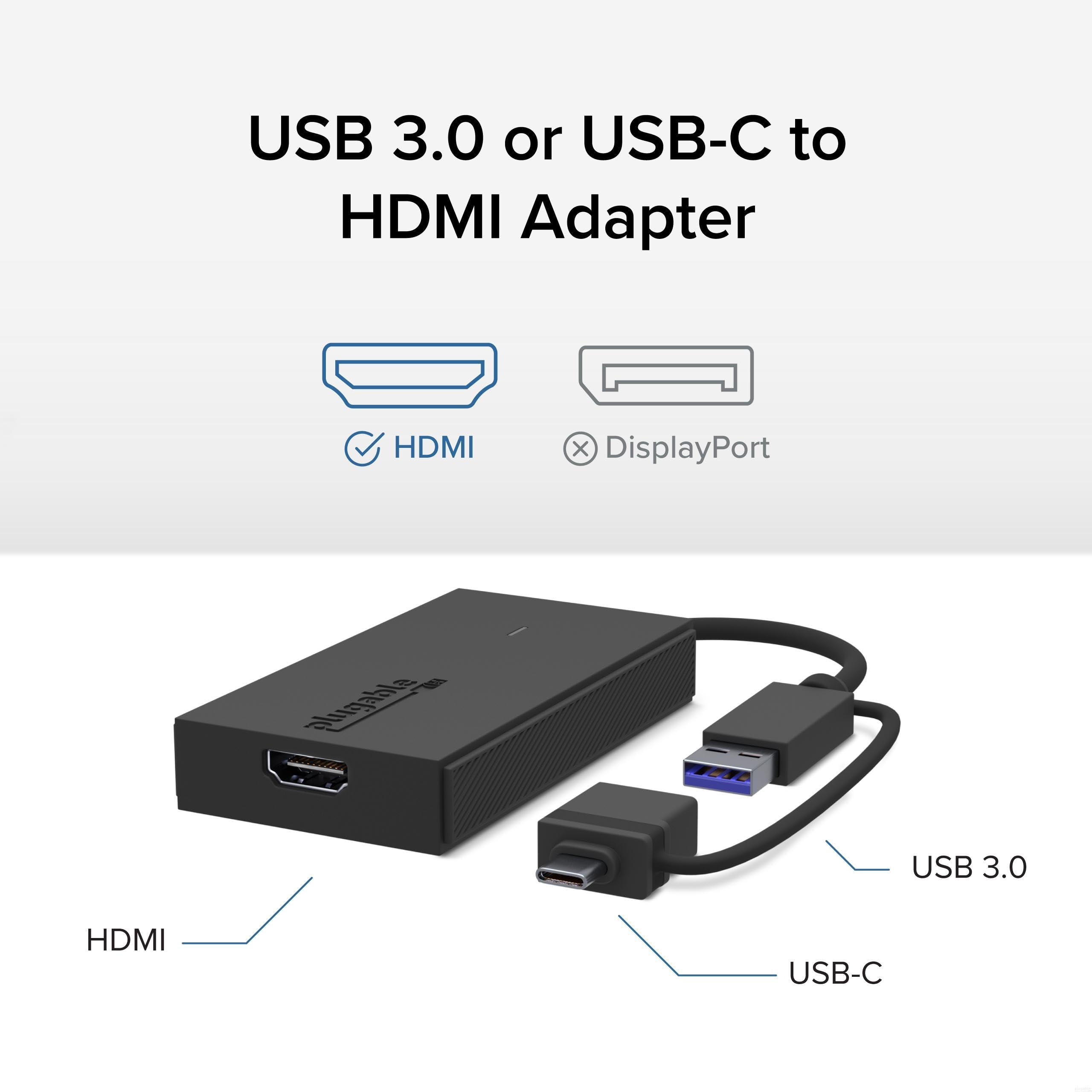 Plugable Plugable USB C to HDMI Adapter, Universal Video Graphics Adapter for USB 3.0 and USB-C Macs and Windows, Extend an HDMI Monitor up to 1440p@60hz