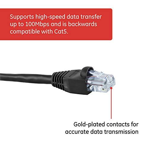 GE home electrical GE Cat5E Ethernet Cable, 12ft Ethernet Cable, Up to 100Mbps, Rated 100 Mhz, UTP, for High Speed Internet Devices, Streaming Devices, Routers, RJ45 Connectors, for Home or Office, Black, 33591