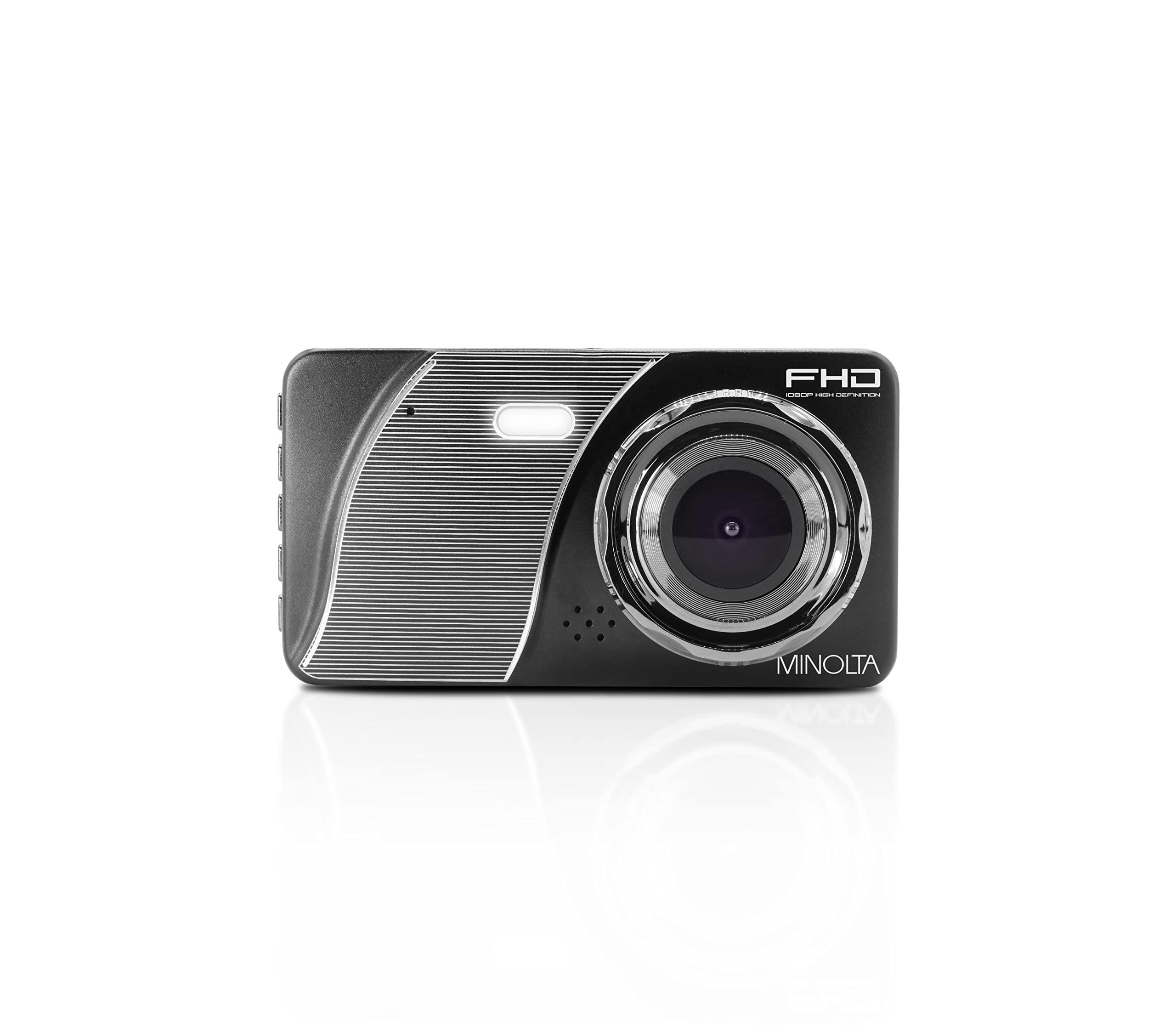 Minolta Minolta Dash Cam 1080p Full HD Car Camera with 4.0 LCD Monitor, 120 Wide Angle Lens, G-Sensor, Emergency Recording, Loop Video, USB Power, 12MP Photos, Parking Monitor (Black)