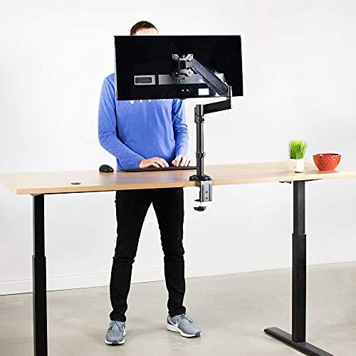 VIVO VIVO Heavy Duty Articulating Single Pneumatic Spring Arm Desk Mount, Fits Standard and Large Ultrawide 17 to 35 inch Monitor, Maximum VESA 200x100 with Reinforcement Bracket for Thin, Glass Table Tops