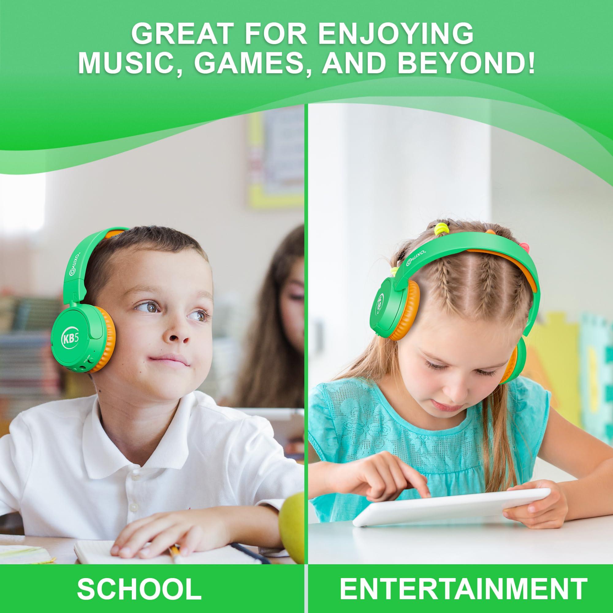 Contixo Contixo KB-5 Kids Headphones - Over The Ear Foldable Bluetooth Wireless Headphone for Kids - 85dB with Volume Limited - Toddler Headphones for Boys and Girls (Green+Orange)