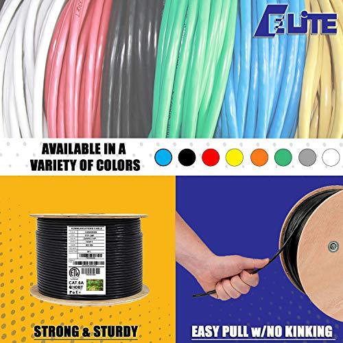 Elite CAT6A Shielded Plenum (CMP), 1000ft, FTP 23AWG, Solid Pure Copper, 650MHz, 10Gb, UL Certified, UL-LP Certification, Bulk Ethernet Cable Reel in Black