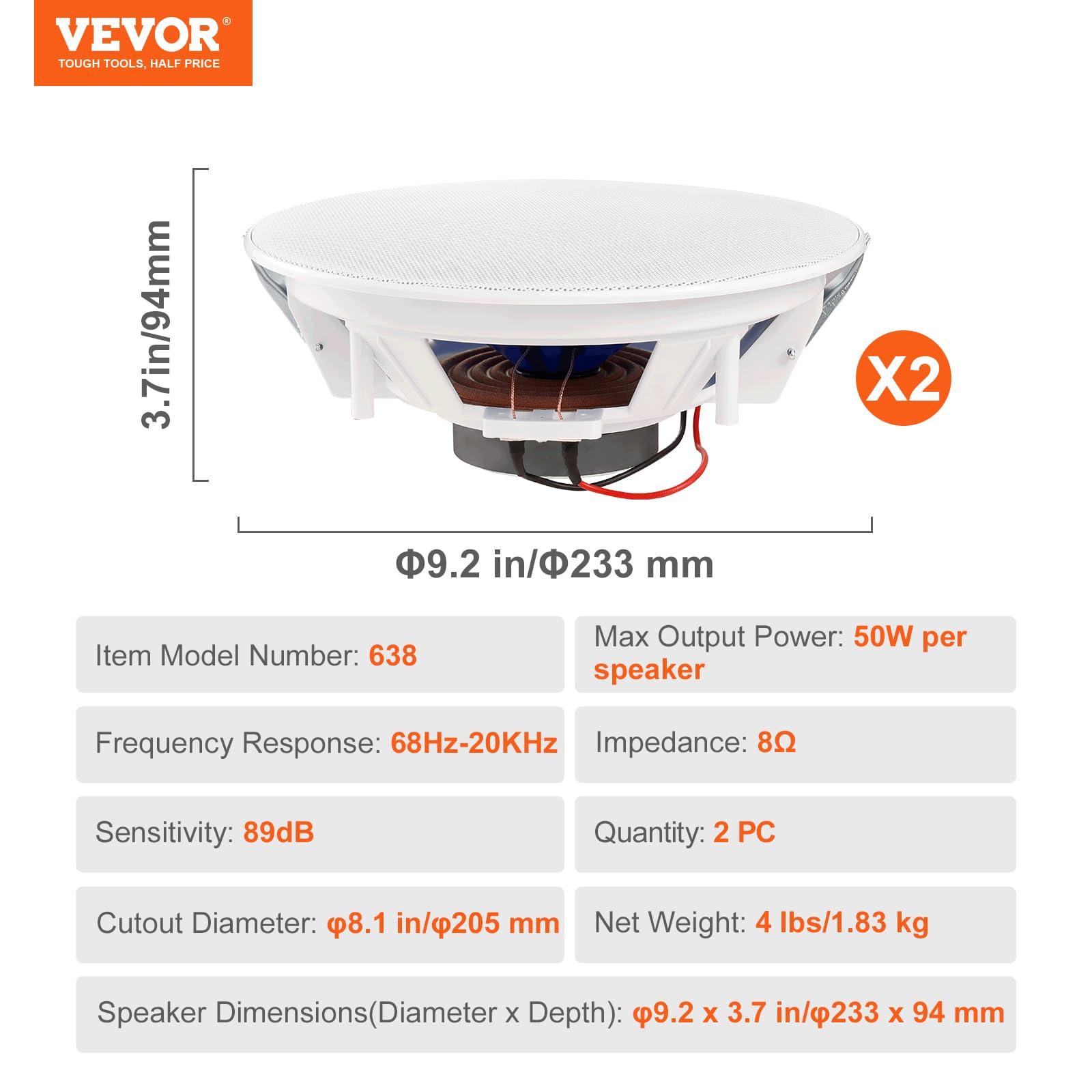 VEVOR VEVOR 2 PCs 8 Inch in Ceiling Speakers, 100W Flush Mount Ceiling & in-Wall Speakers System with 8" Woofer,1" Tweeter, for Home Kitchen Living Room Bedroom or Covered Outdoor Porches