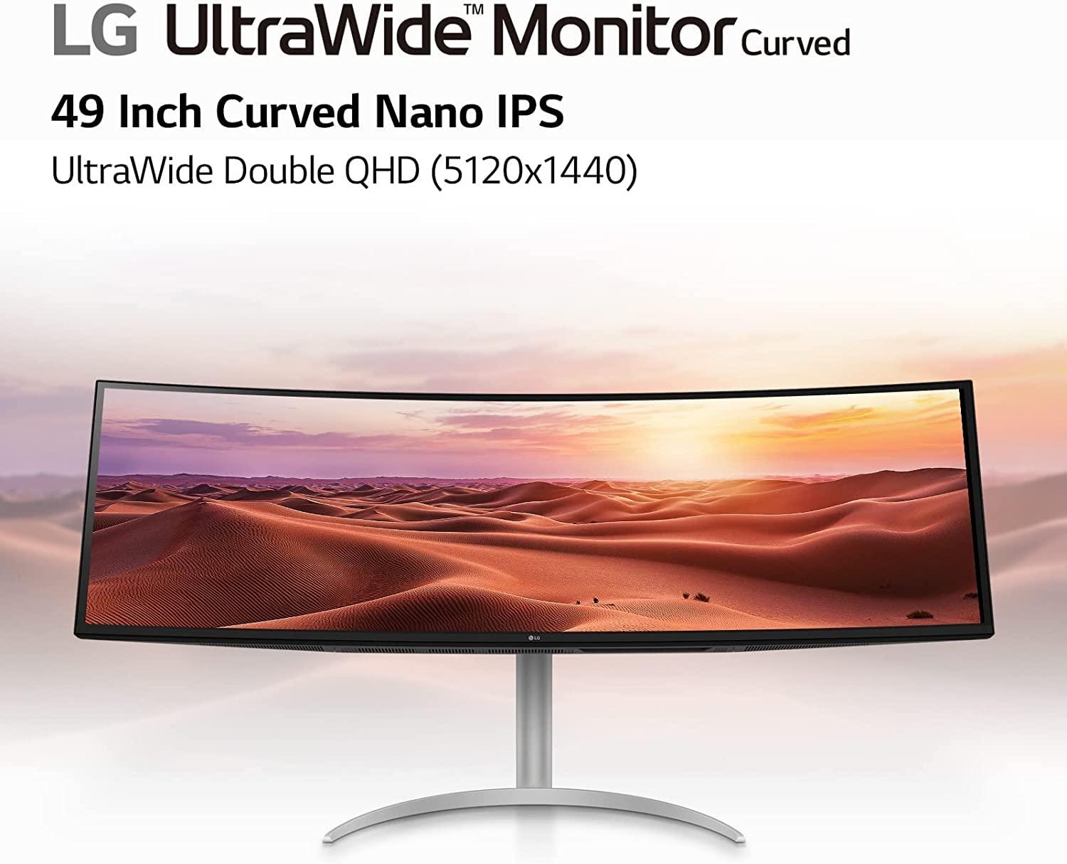 LG LG 49WQ95C-W 49 Inch 32:9 Curved UltraWide DQHD (5120 x 1440) Nano IPS Monitor, NVIDIA G-SYNC Compatible & AMD FreeSync Premium Pro, HDMI 2.1 & USB Type-C (90W PD), Tilt/Height/Swivel Adjustable