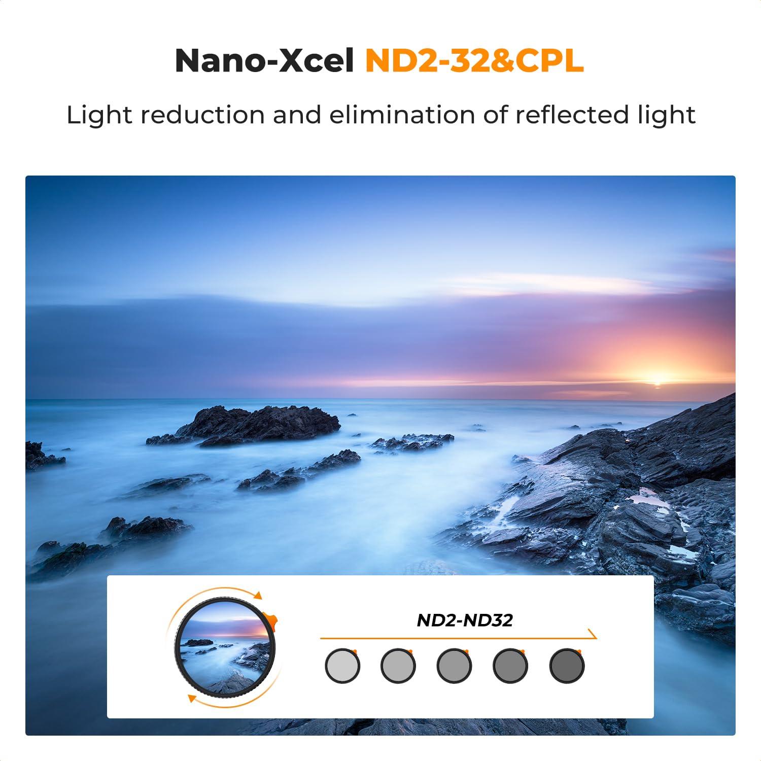 K&F Concept K&F Concept 49mm Variable Fader ND2-ND32 ND Filter and CPL Circular Polarizing Filter 2 in 1 for Camera Lens No X Spot Waterproof Scratch Resistant (Nano-X Series)