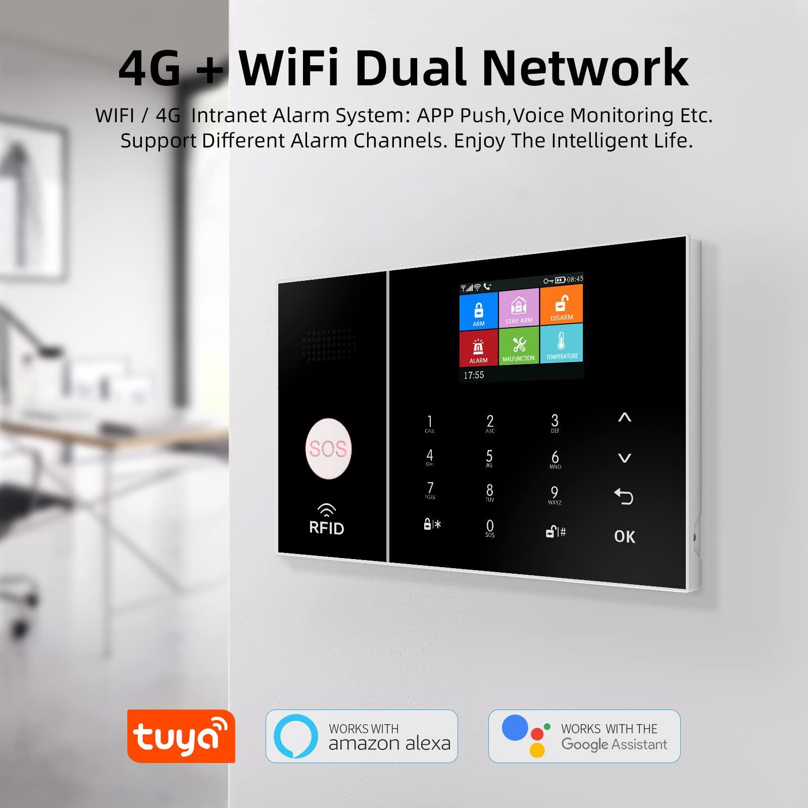 Clouree Clouree 4G Smart Home Security Alarm Kit, Wireless WiFi Home Alarm System with Siren, PIR Motion Sensor, Remote Controls, Window/Door Sensor, Support SMS Push/APP Linkage Alert (20 Pieces)