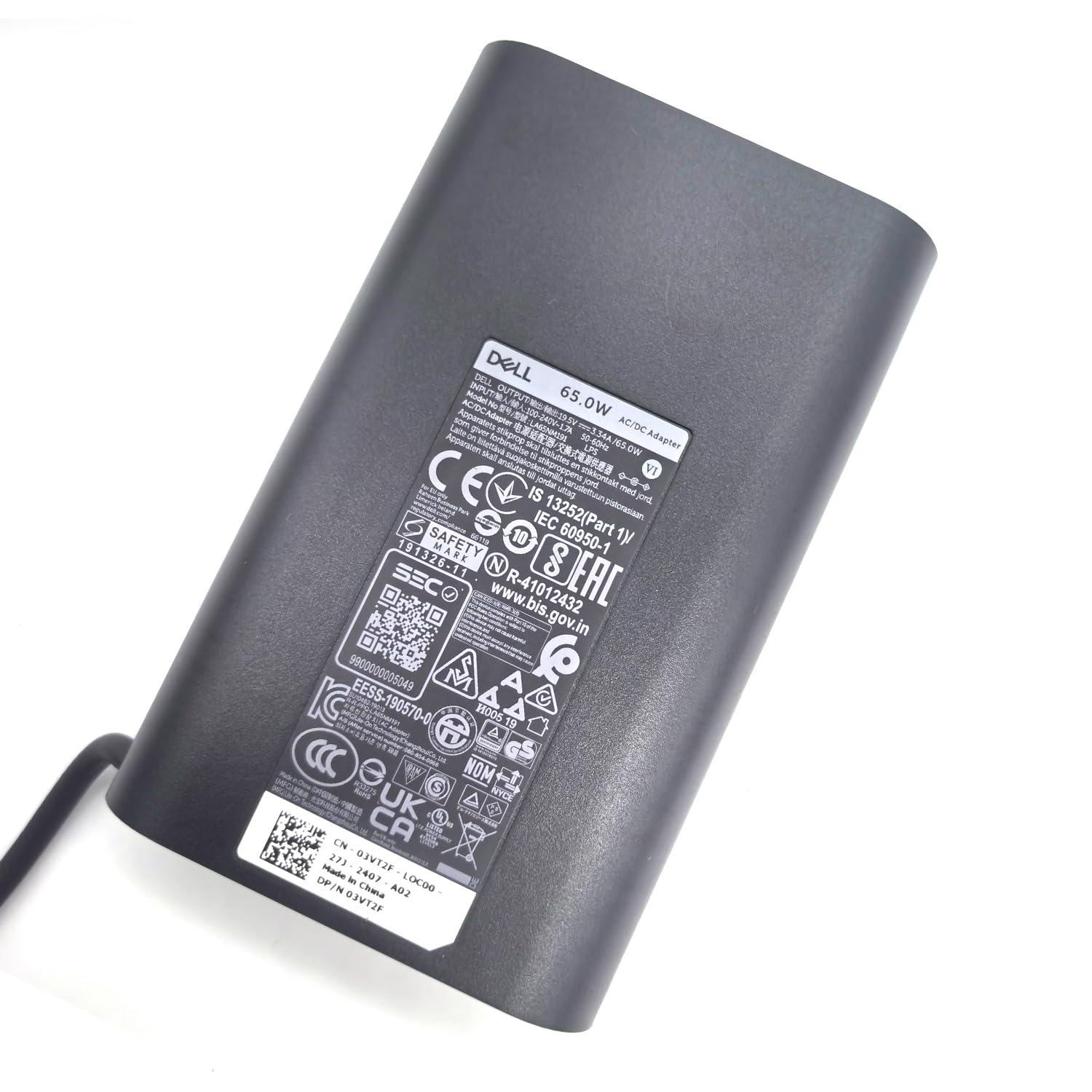 Dell Dell Laptop Charger 65W watt Barrel 7.4mm tip, Latitude 7280 7285 7380 7389 7480 7290 7390 7490 AC Power Adapter 19.5V 3.34A, Black, LA65NM191