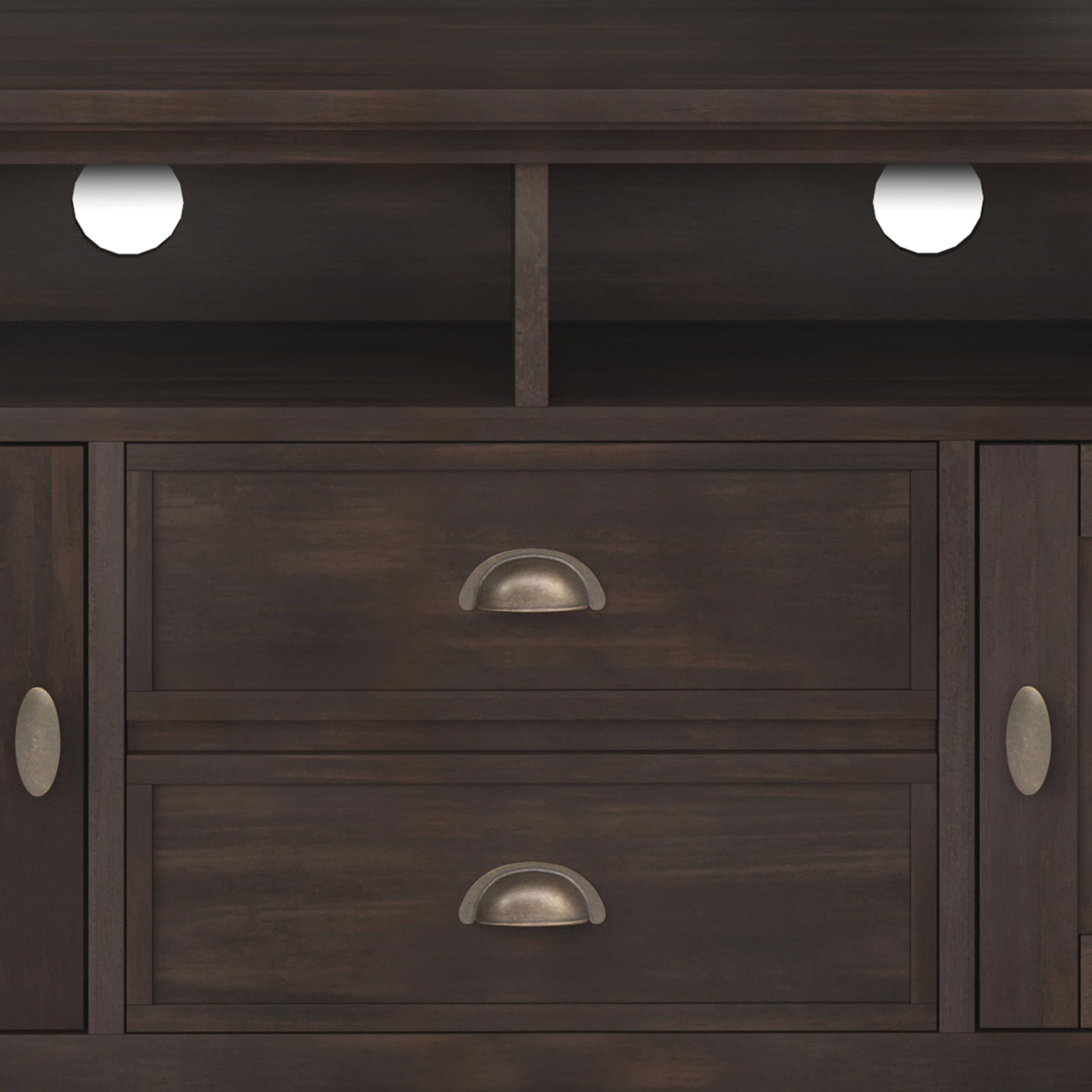 SIMPLIHOME SIMPLIHOME Redmond SOLID WOOD 72 inch Wide Transitional TV Media Stand in Brunette Brown For TVs up to 80 inches for the Living Room and Entertainment Center