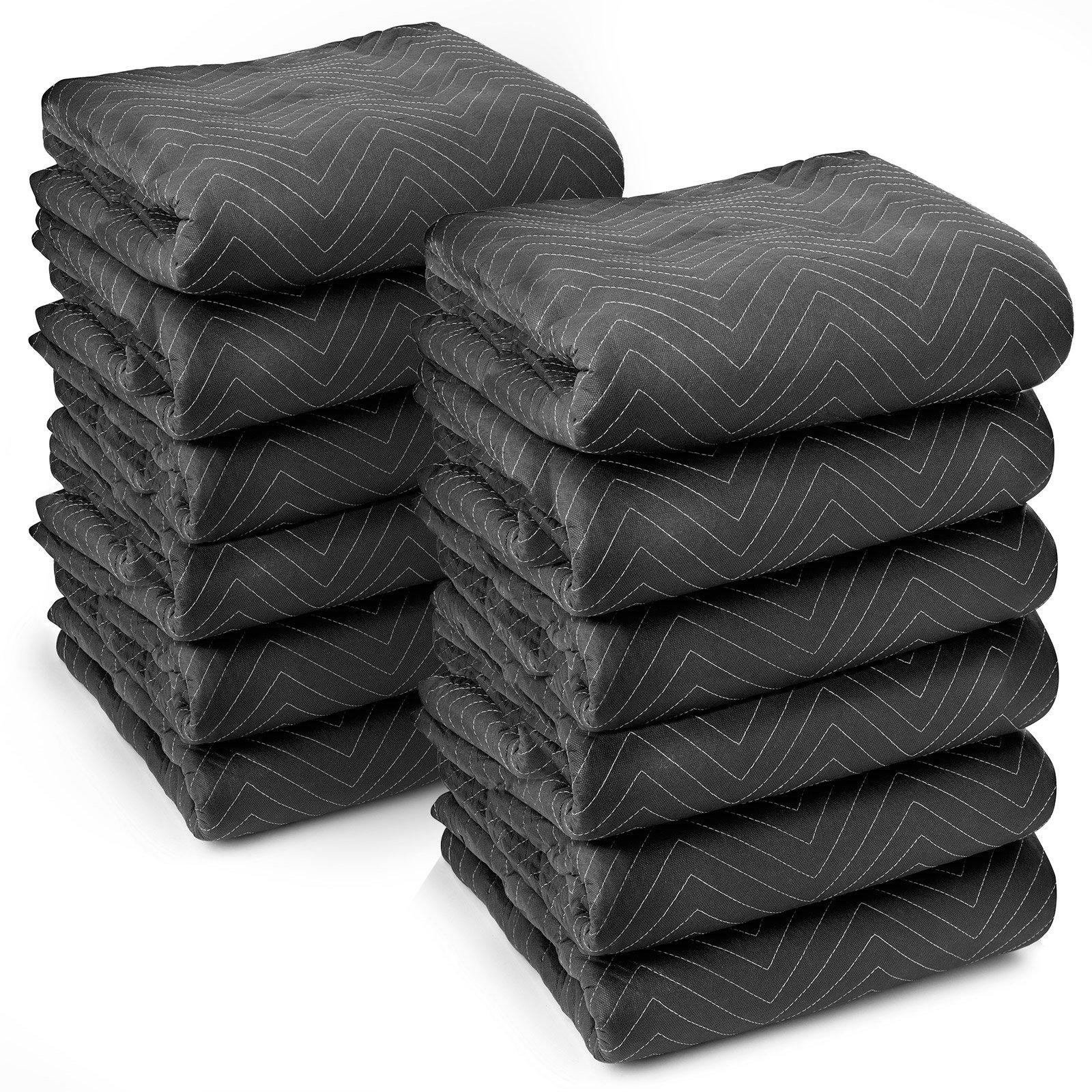 Sure-Max Sure-Max 12 Heavy-Duty Moving & Packing Blankets - Ultra Thick Pro - 80" x 72" (65 lb/dz weight) - Professional Quilted Shipping Furniture Pads Black