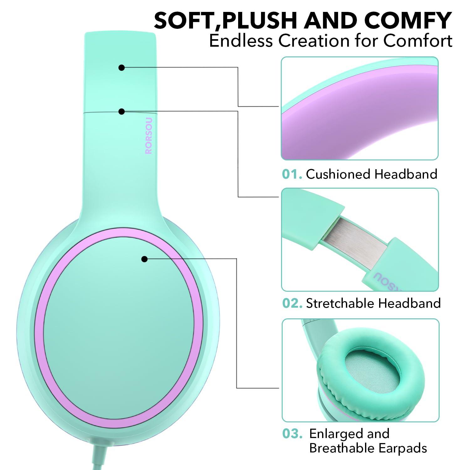 RORSOU RORSOU R10 Over-Ear Headphones with Microphone Lightweight Folding Stereo Bass Headset with 1.5M No-Tangle Cord Portable Wired Headphones for Smartphone Tablet Computer Green