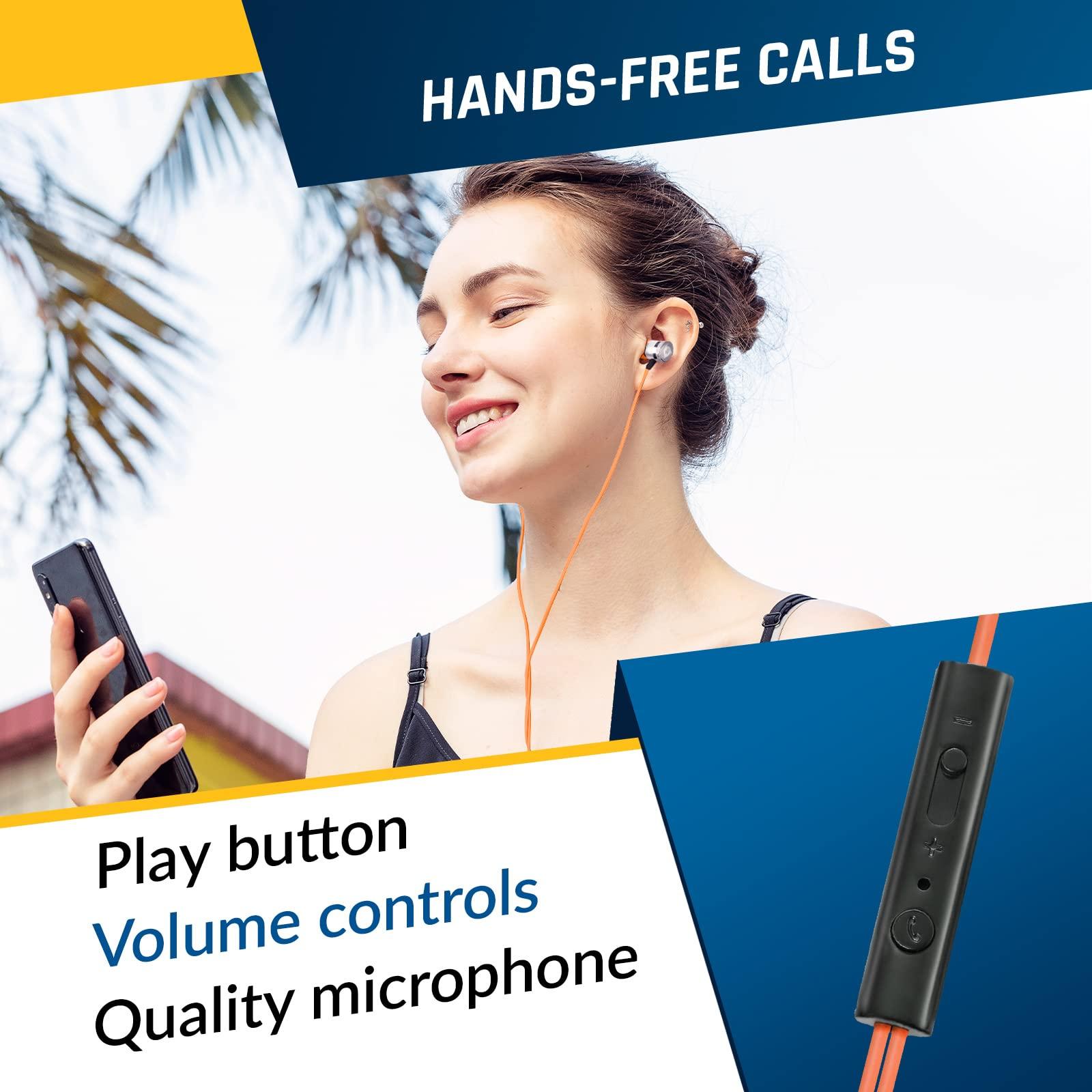 KLIM KLIM Fusion Earbuds Wired with Microphone + Long-Lasting with 5 Years Assurance - New - Innovative Memory Foam Earbuds + Gaming Earbuds with Mic and 3.5 mm Jack - Orange Earphones