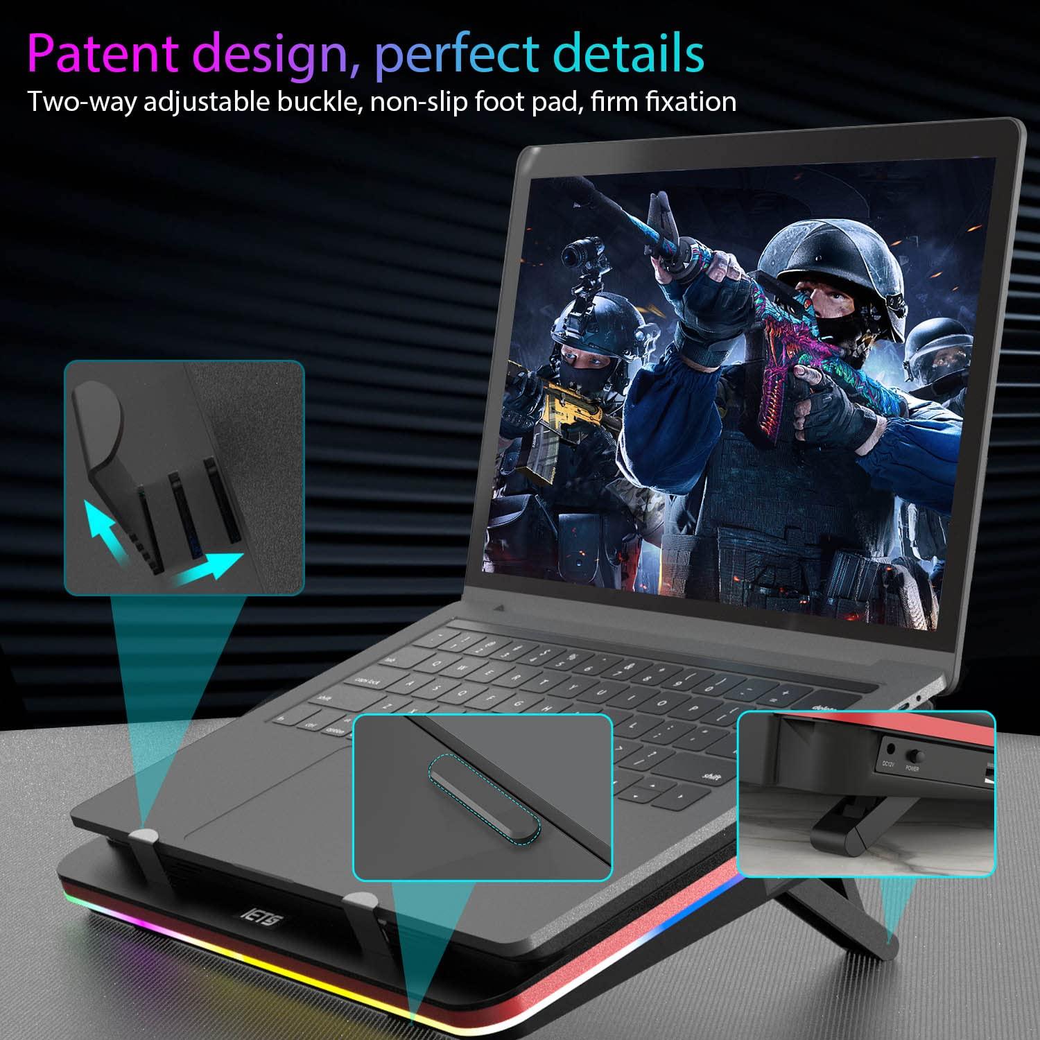 IETS IETS GT500 Powerful Turbo-Fan (5000 RPM) RGB Laptop Cooling Pad with Infinitely Variable Speed,Seal Foam for Rapid Cooling Gaming Laptop,Dust Filter for Protect Laptop,13-17.3inch Laptop Cooler