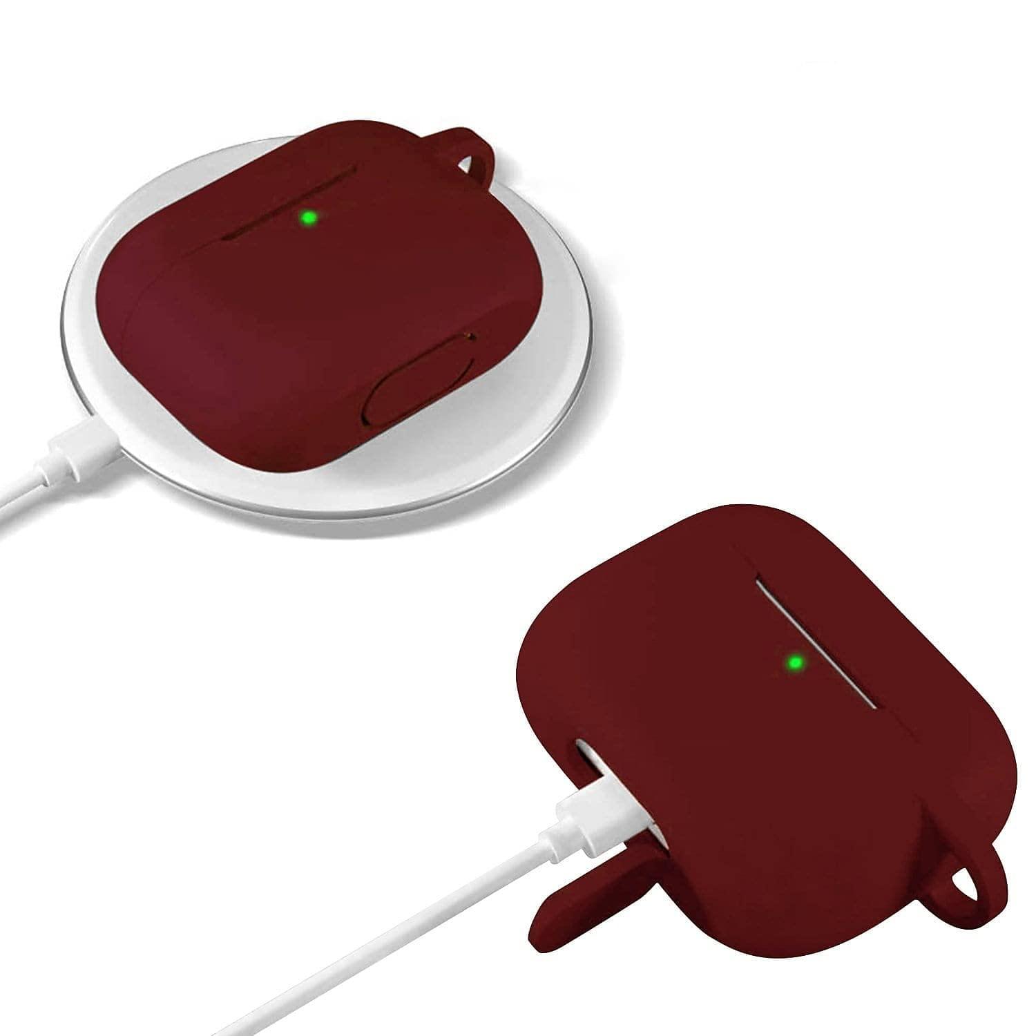 ZERODAMAGE SAHARA CASE SaharaCase Silicone Case for Apple AirPods 3 (2021 3rd Generation) [Rugged] Full Body Protection Antislip Grip Slim with Keychain (Burgundy)