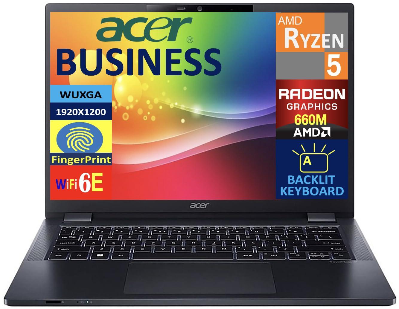 acer acer TravelMate Business Laptop, 14" FHD+ Display (AMD Ryzen 5 PRO 6650U (Beat i7-1355U) 16GB DDR5, 512GB SSD, Backlit KB, Fingerprint, WiFi 6E, Windows 11 Pro) w/DKZ USB Port Expander