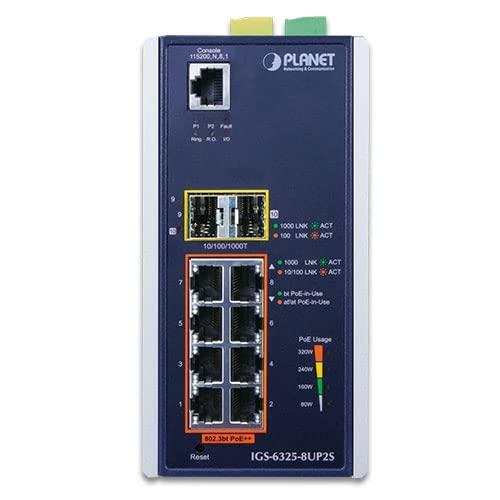 Planet Networking & Communication IGS-6325-8UP2S Industrial L3 8-Port 10/100/1000T 802.3bt PoE + 2-Port 100/1000X SFP Managed Ethernet Switch