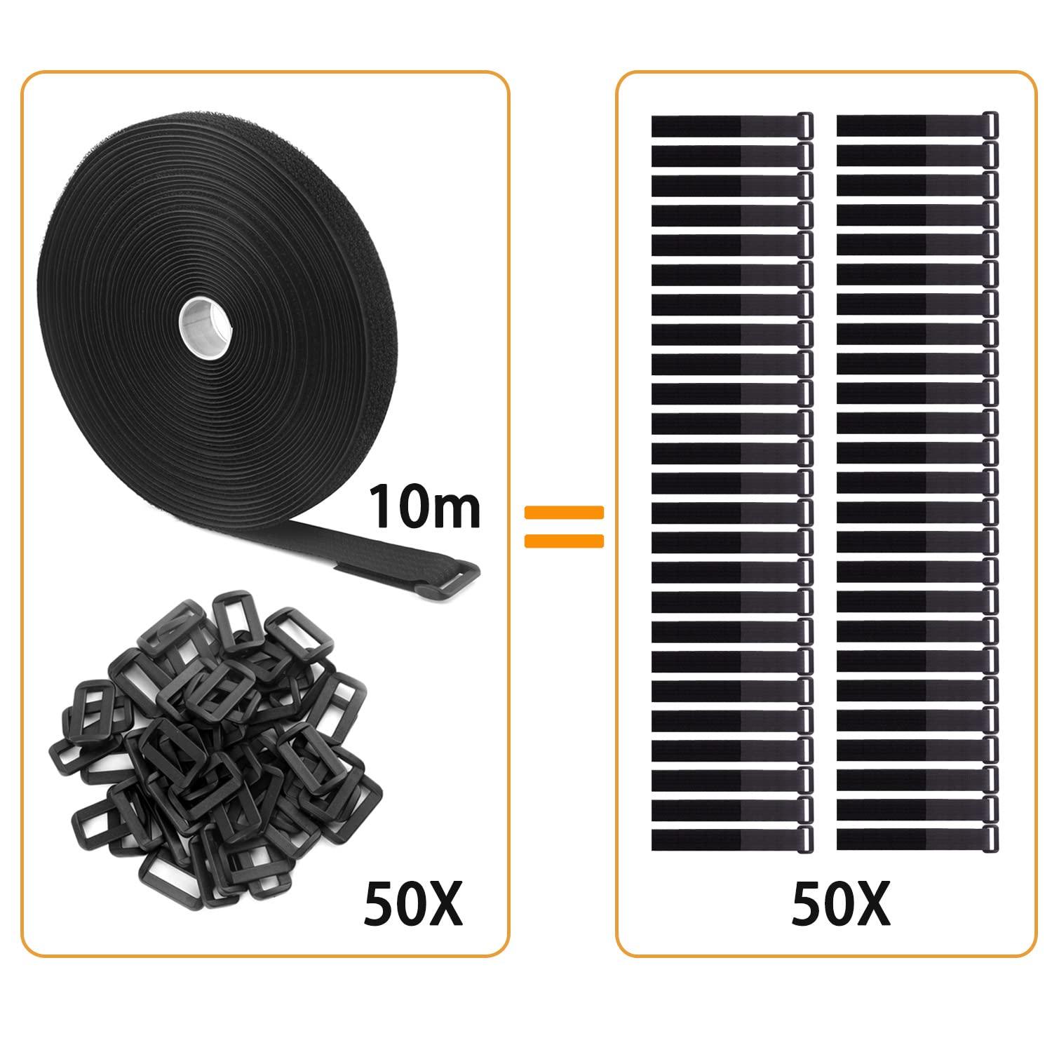 WSZJINB WSZJINB 32Ft x 1In Adjustable Cable Straps with Buckles, Free Cut Length, Black Reusable Fastening Cable Ties, Hook and Loop Securing Strap for Cable Tidy, Wire Management, Cord Organiser