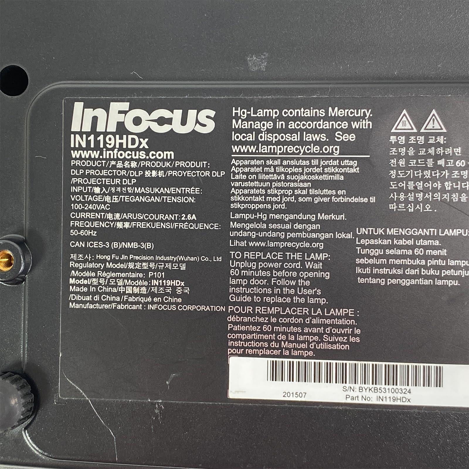 Tekswamp InFocus IN119HDx DLP Projector 3200 ANSI Home Theater Full HD 3D 1080p HDMI, Bundle: Remote Control, HDMI Cable, Power Cable