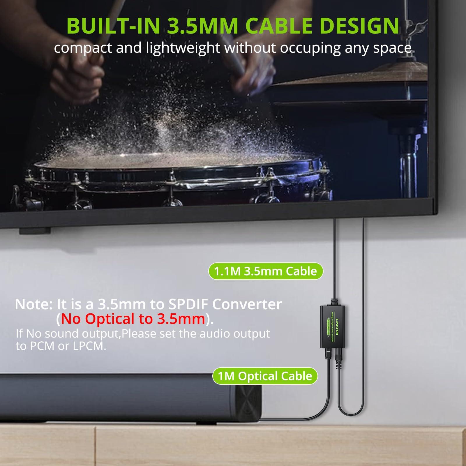 LiNKFOR LiNKFOR 3.5mm to SPDIF Converter Analog to Digital Audio Adapter for Enhanced Sound Toslink Optical Output 3.5mm to Optical with Optical Cable for Amplifiers & Soundbars