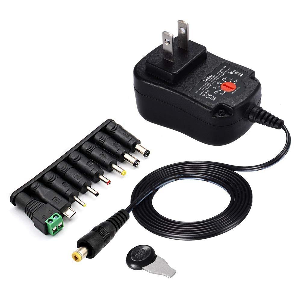 Belker Belker 12W 3V 4.5V 5V 6V 7.5V 9V 12V Adjustable Voltage Universal AC/DC Adapter Power Supply for Household Electronics,Micro USB - 1A Max. [BN]