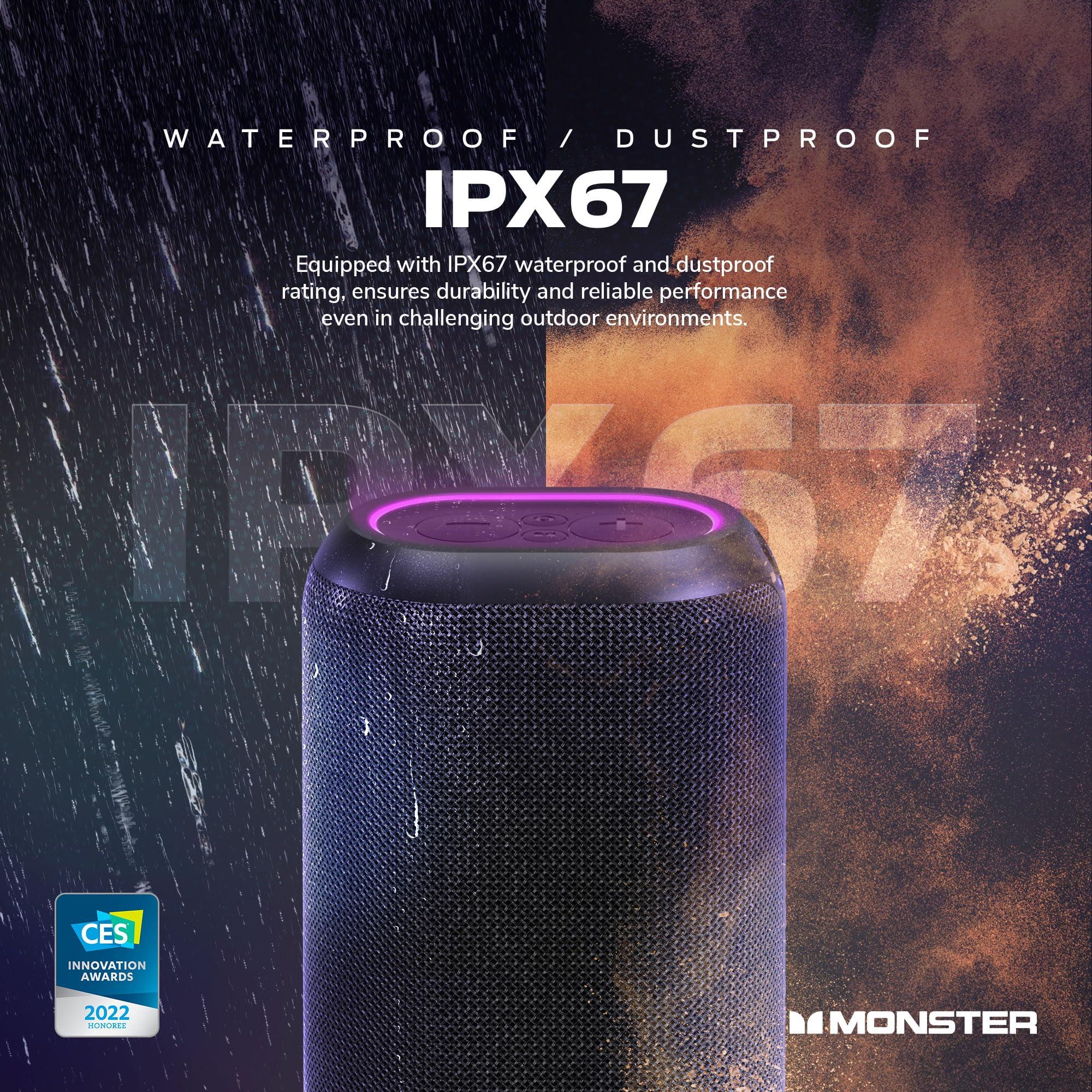 Monster Monster DNA One Portable Bluetooth Speaker, Loud Speaker with 360 Bass Sound and 10W Wireless Charging Pad, IP67 Waterproof- Indoor and Outdoor Use
